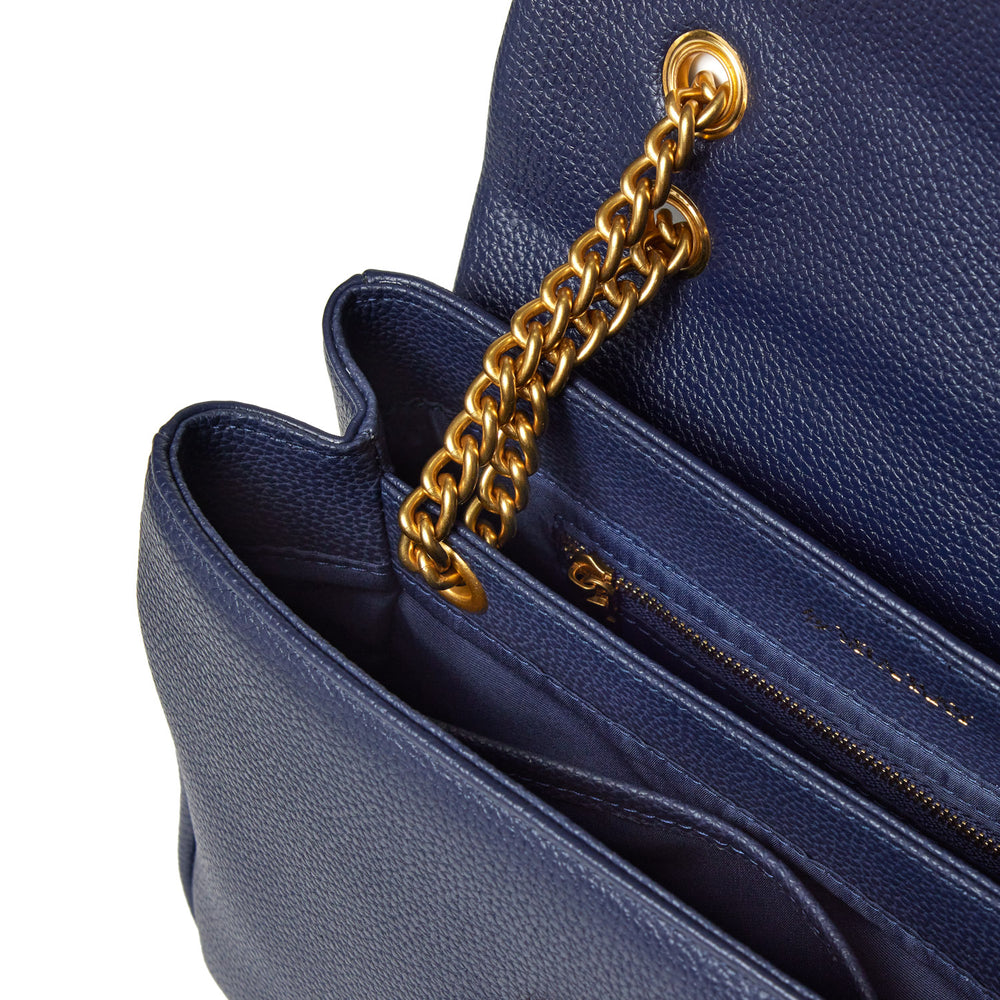 Oebble PEBBLE MEDIUM FLAP BAG NAVY - Chic Vegan Leather Shoulder Bag for Daily ...