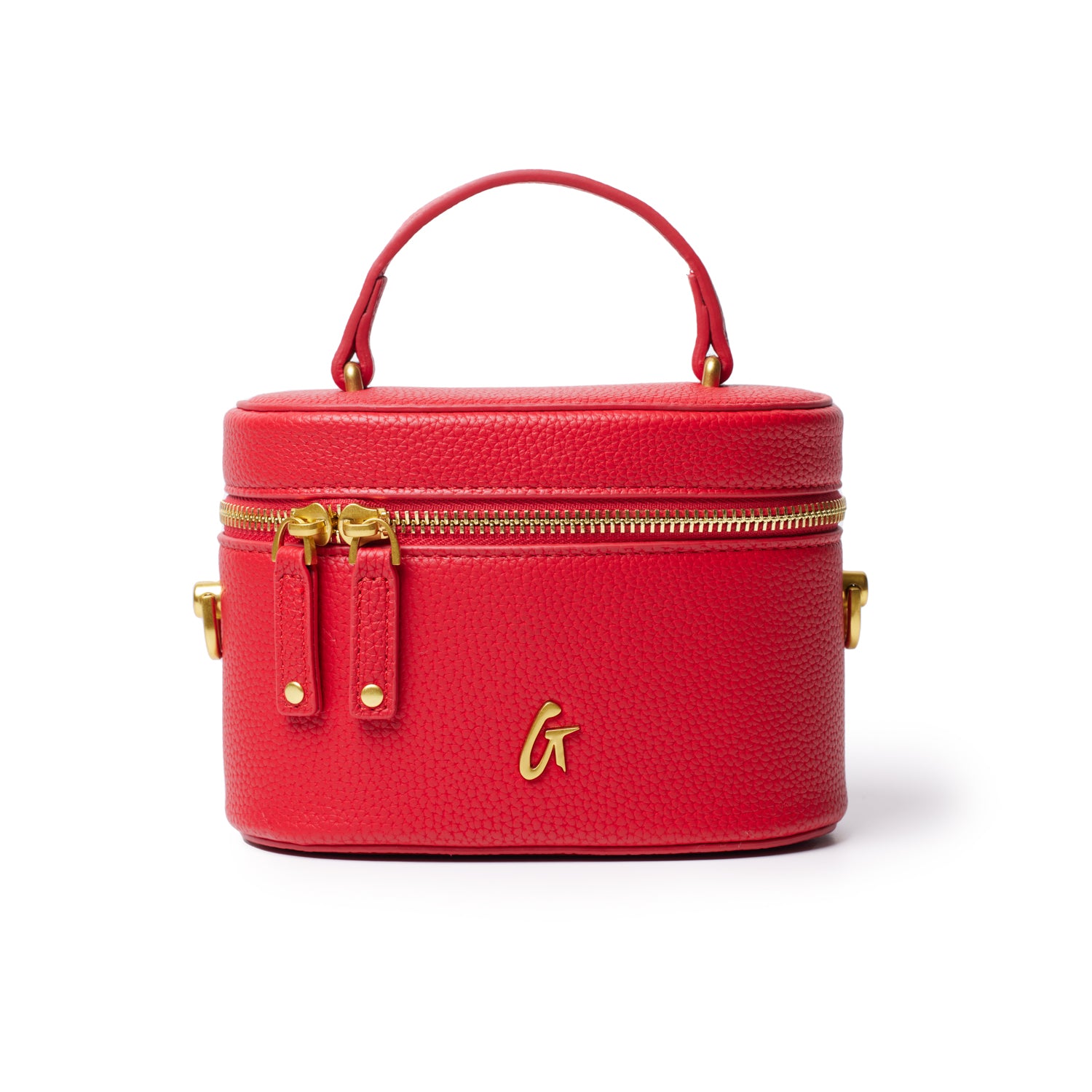 Smooth Vanity Red Vegan Leather Vanity Bag with Sleek Gold Hardware