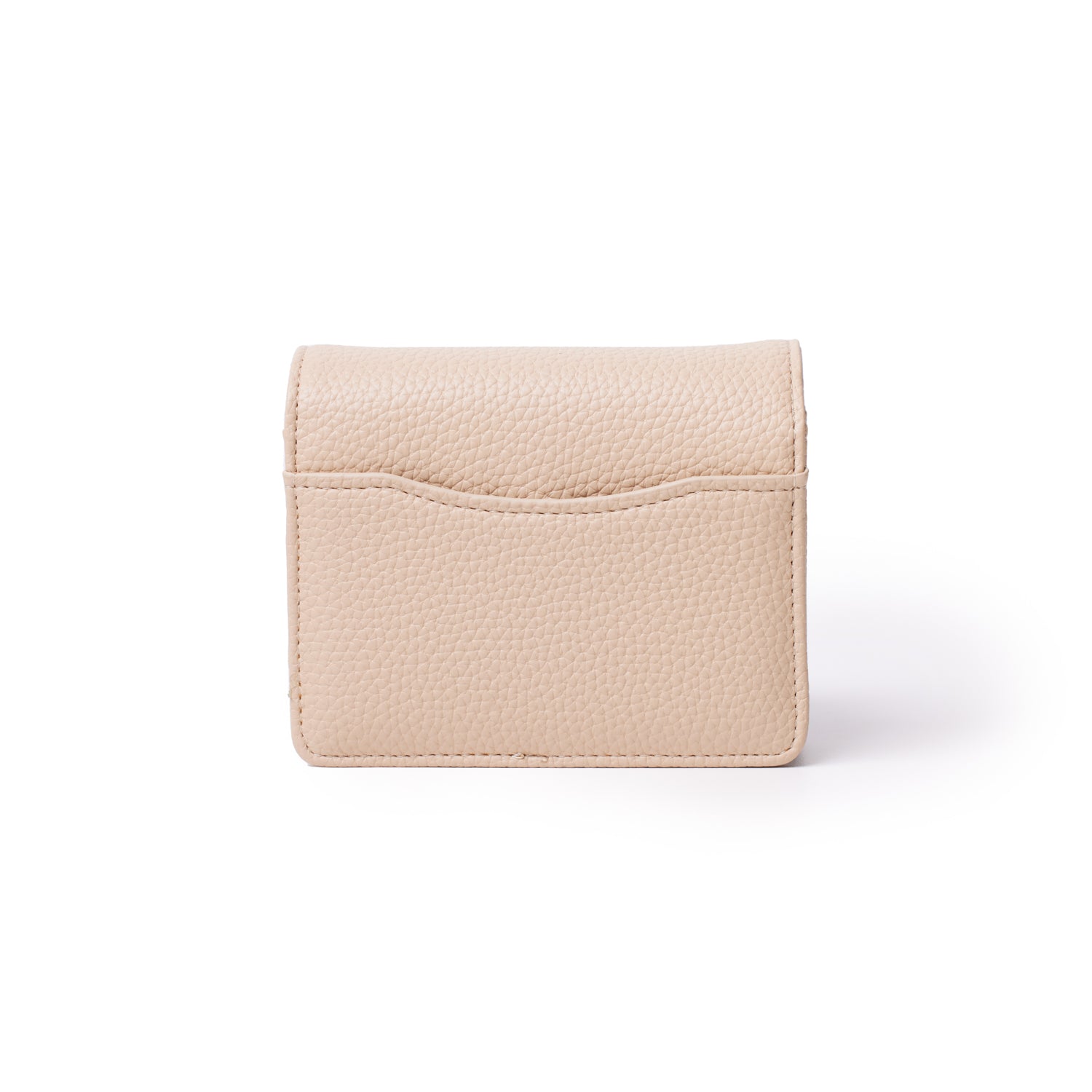 Mini pebble textured nude-colored wallet with a front pocket, designed for women on the go.