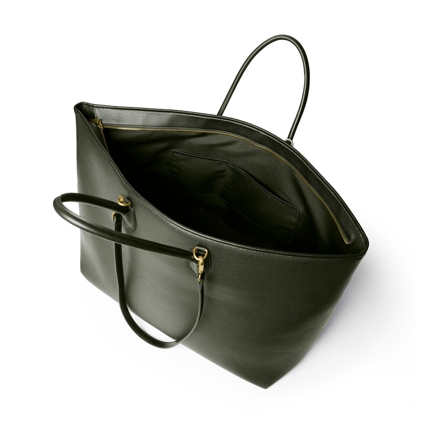 Olive green jumbo pebble tote bag with spacious interior and dual handles for stylish and practical use.