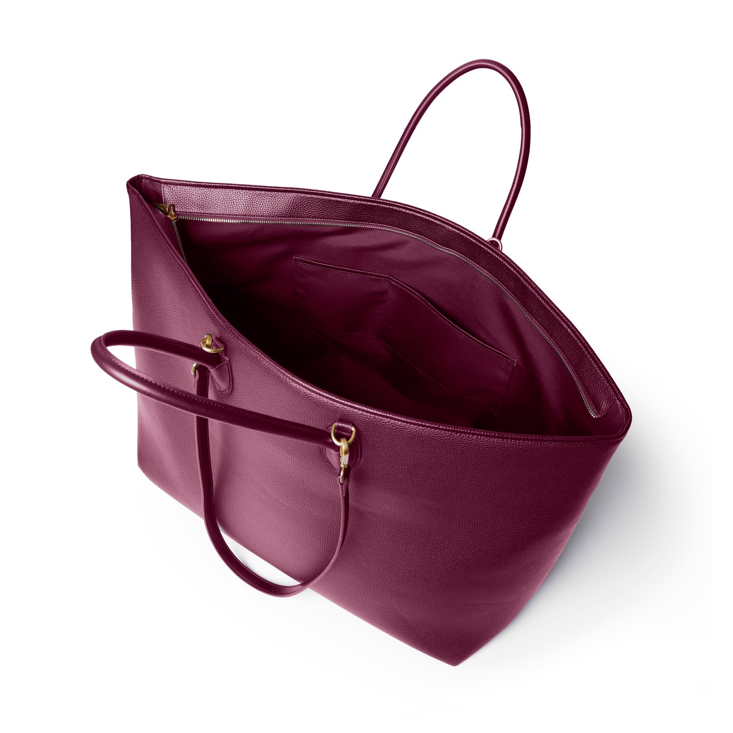 Spacious burgundy jumbo pebble tote bag with interior pockets and sturdy handles for stylish everyday use.