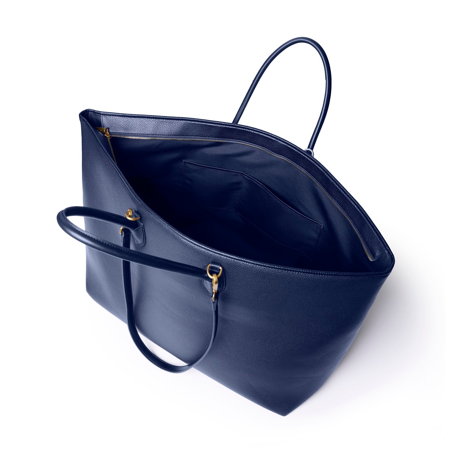 Navy jumbo pebble tote bag with spacious interior and dual handles for stylish, everyday use.