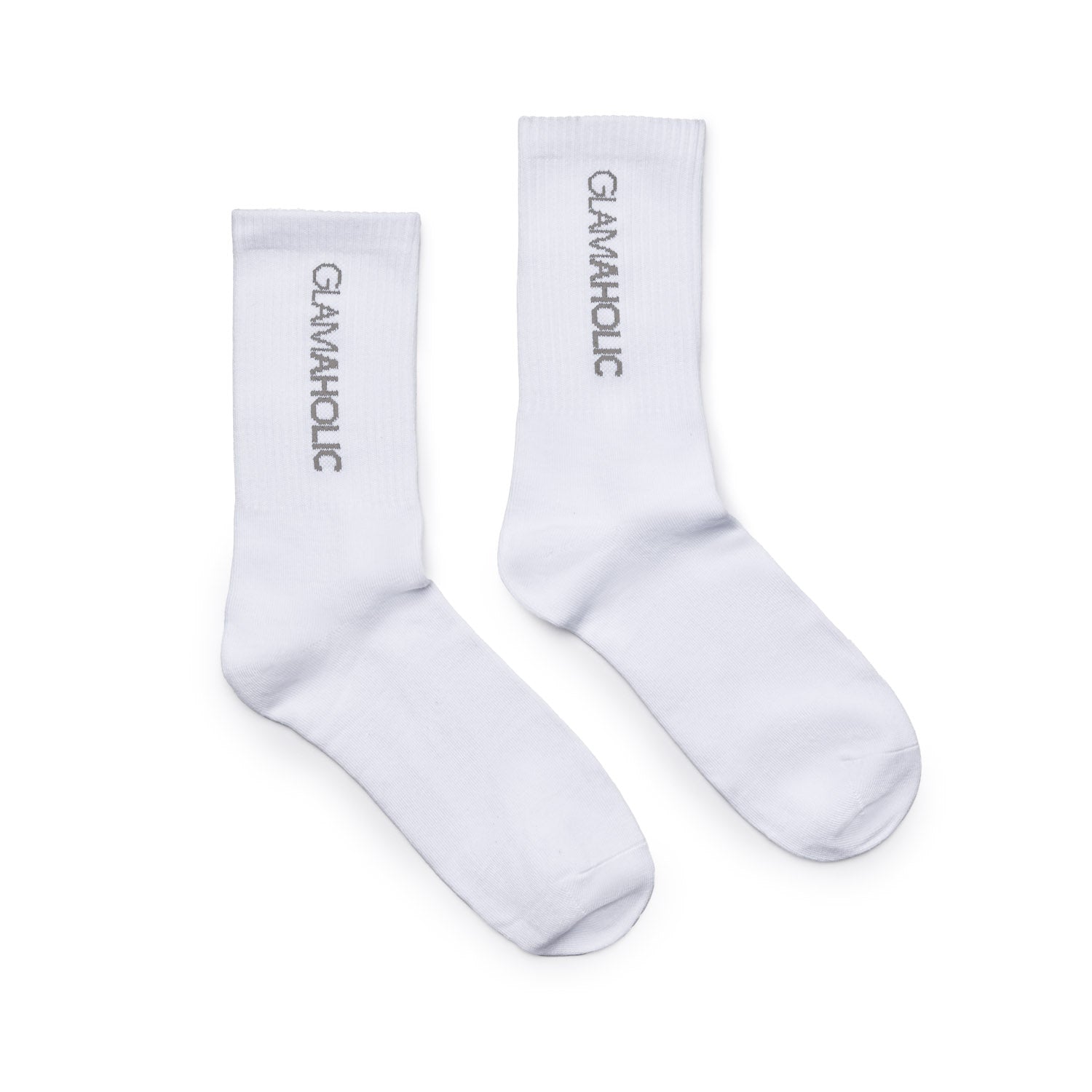 Pastel multi athletic crew socks featuring a comfortable fit and stylish Glam-Aholic branding for everyday wear.