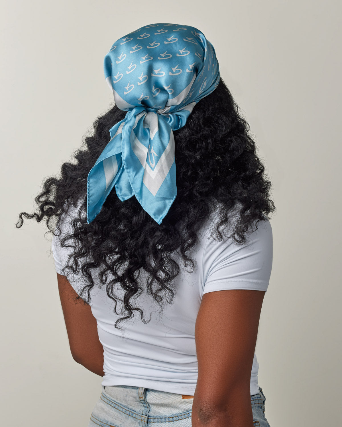 MEDIUM MONOGRAM SILK SCARF - BLUE SILVER