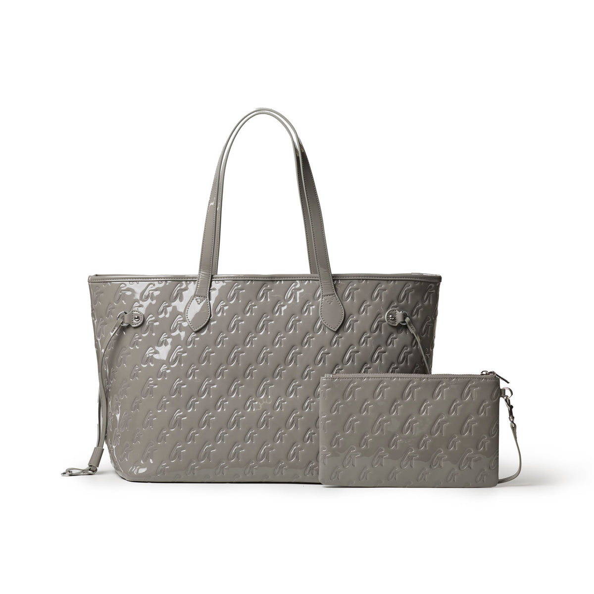 MONOGRAM GLAM TOTE WITH WRISTLET - MIRROR GRAY