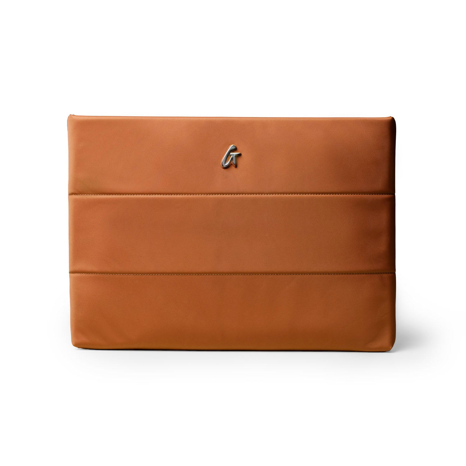 Brown nylon laptop sleeve featuring a sleek design and subtle logo, perfect for stylish protection of your device.