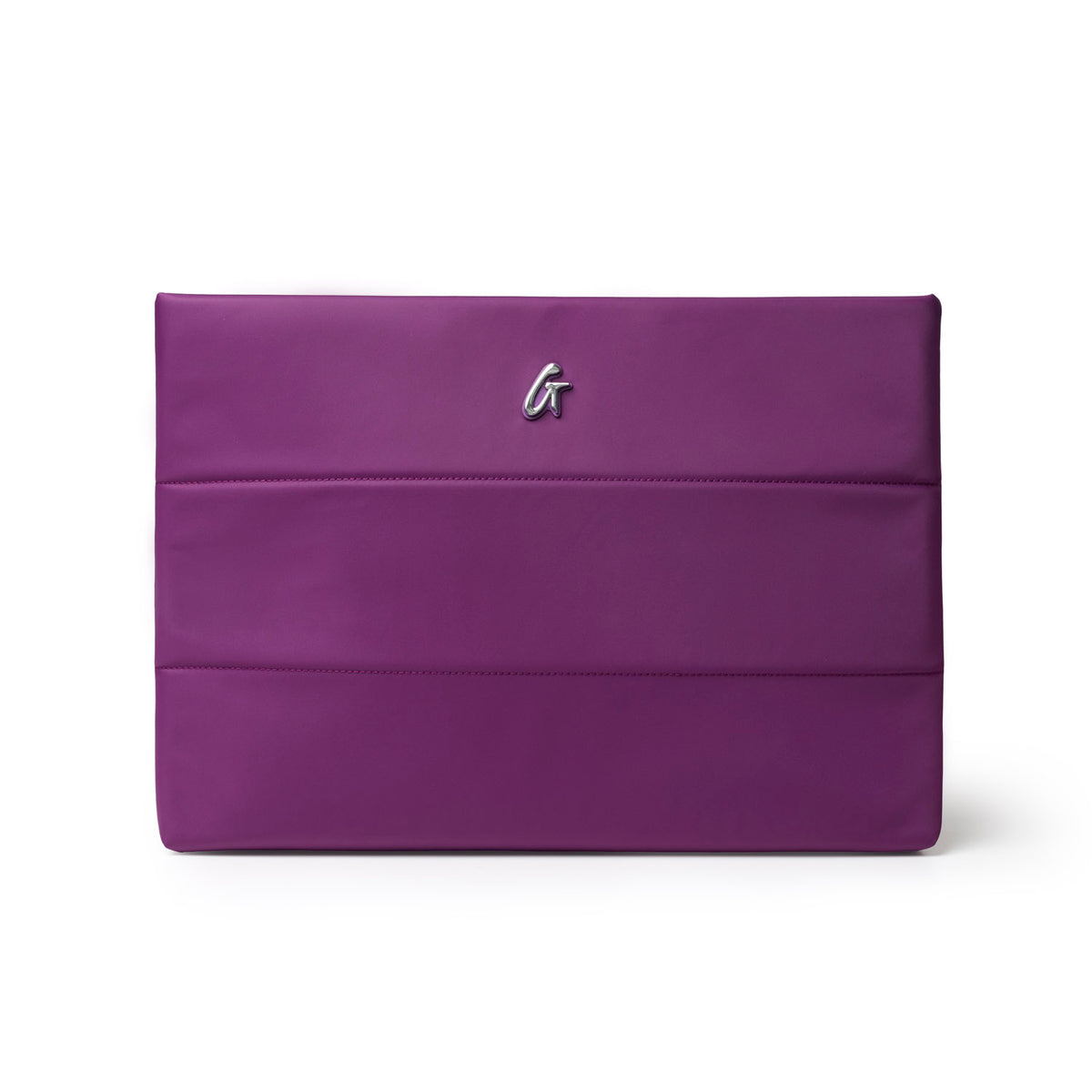 Purple nylon laptop sleeve featuring a sleek design and logo, perfect for stylish protection of your device.