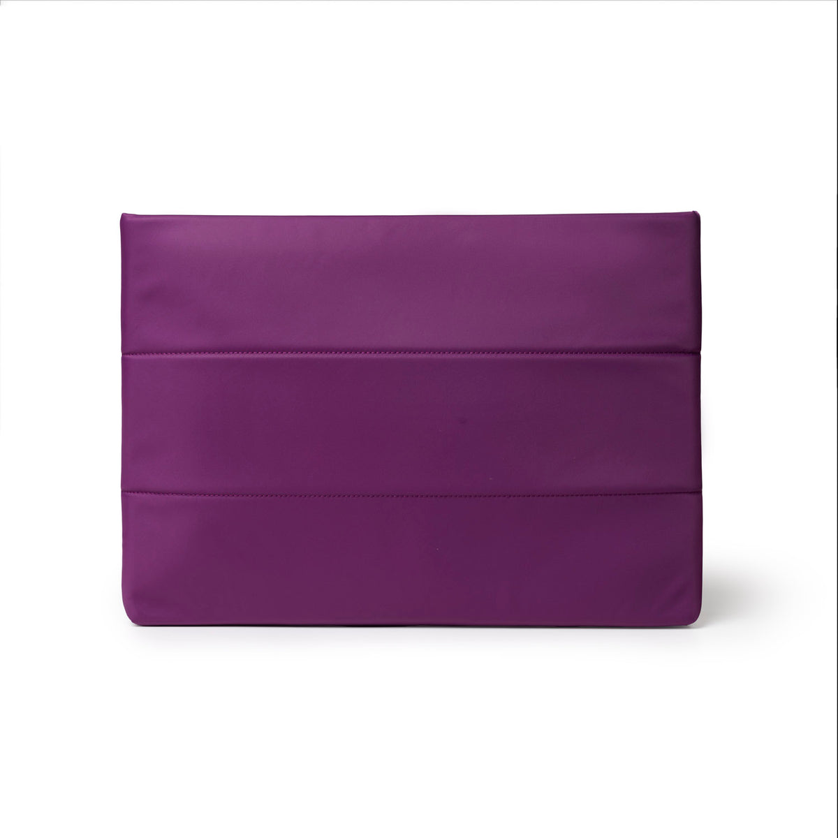 Purple nylon laptop sleeve featuring a sleek, minimalist design with subtle stitching details for added style.