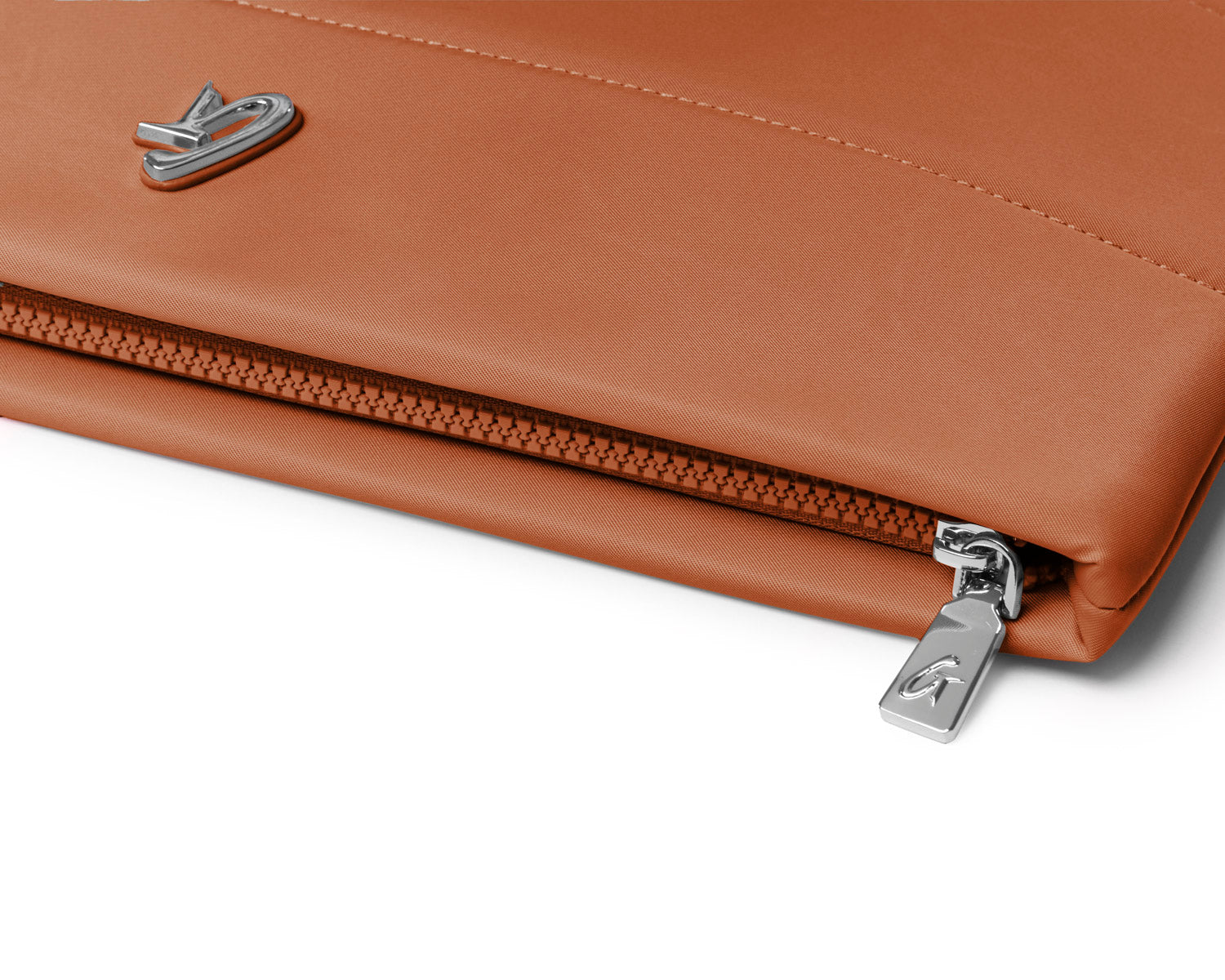 Brown nylon laptop sleeve featuring a sleek design and a silver zipper for secure closure. Ideal for stylish protection.
