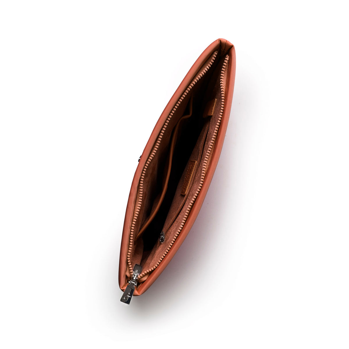Brown nylon laptop sleeve featuring a sleek design and zippered closure, perfect for stylish protection of your device.