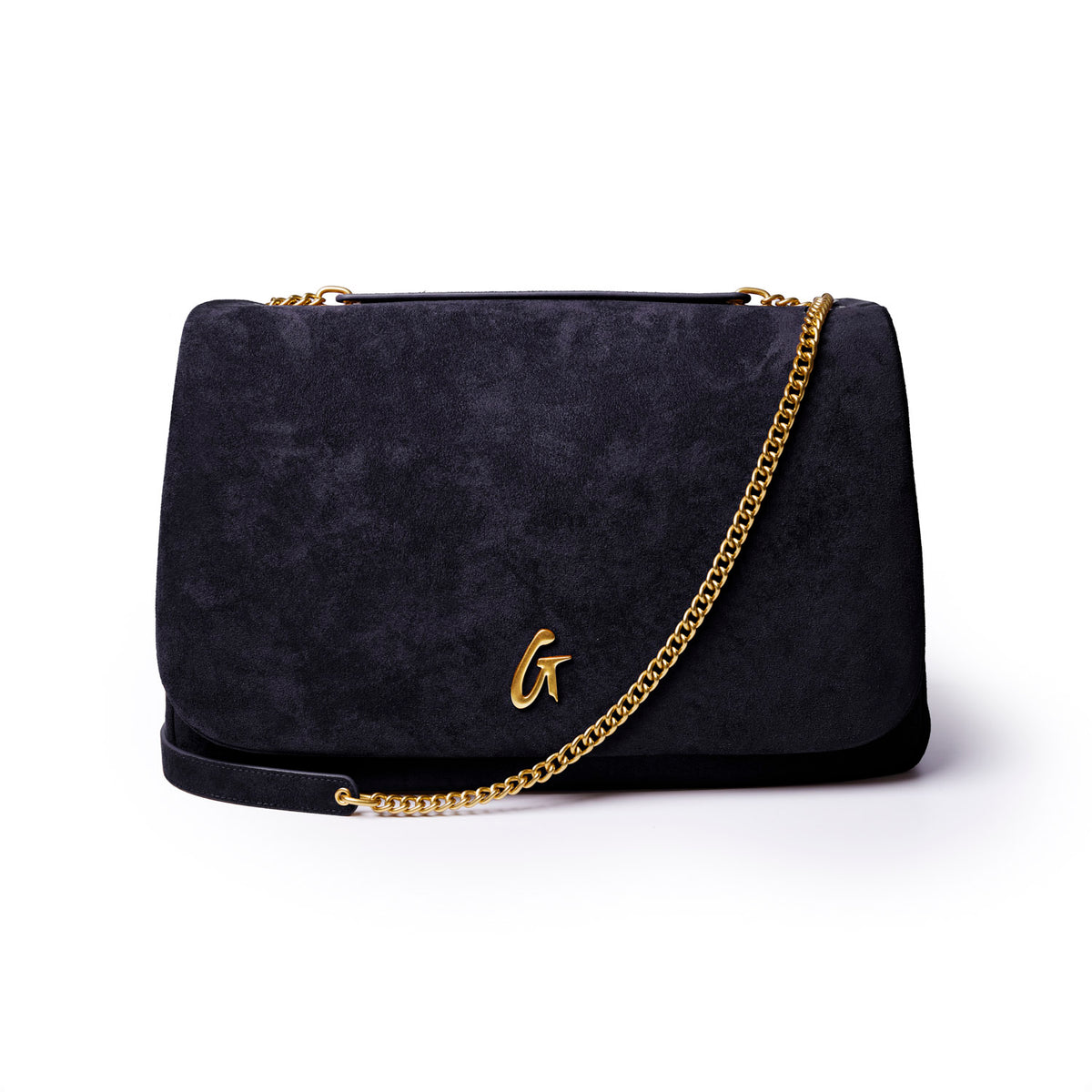 Large Vegan Suede Flap Bag | Black | 3 Interior Compartments