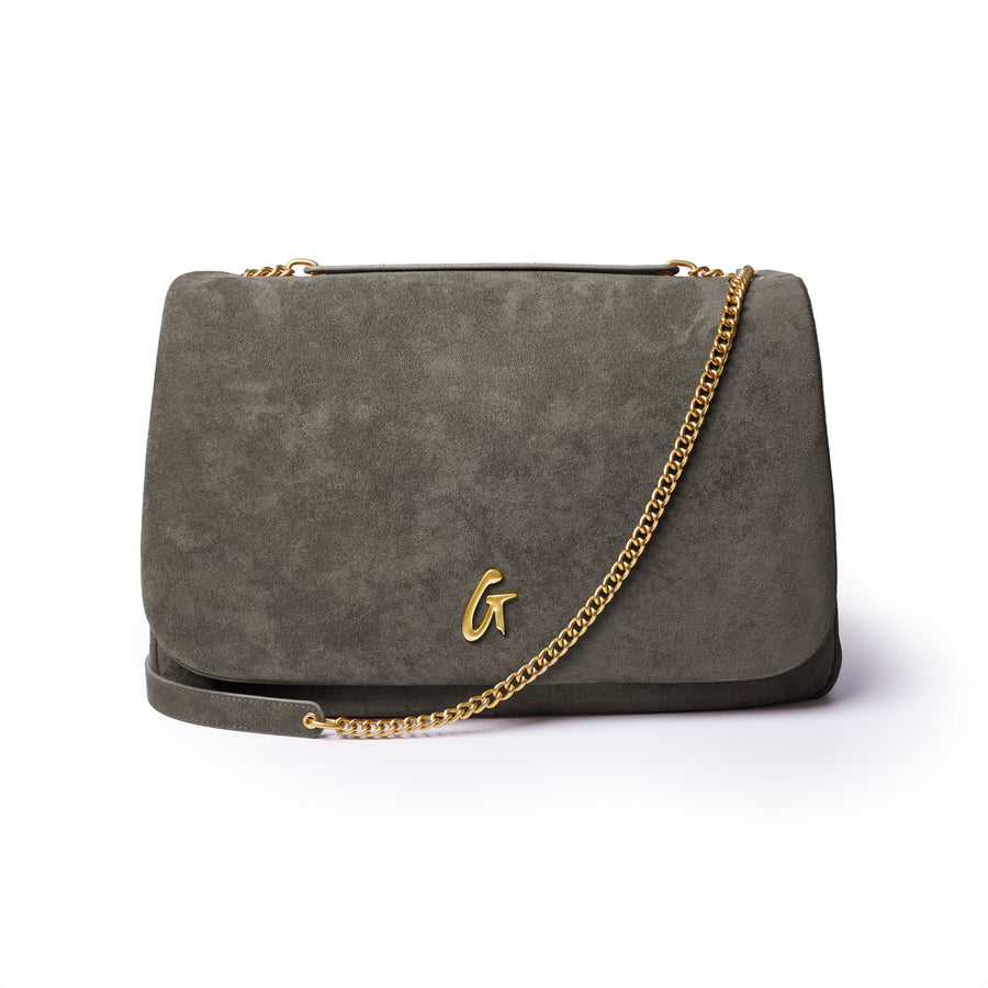 GREIGE LARGE INTRECCIATO SUEDE BAG