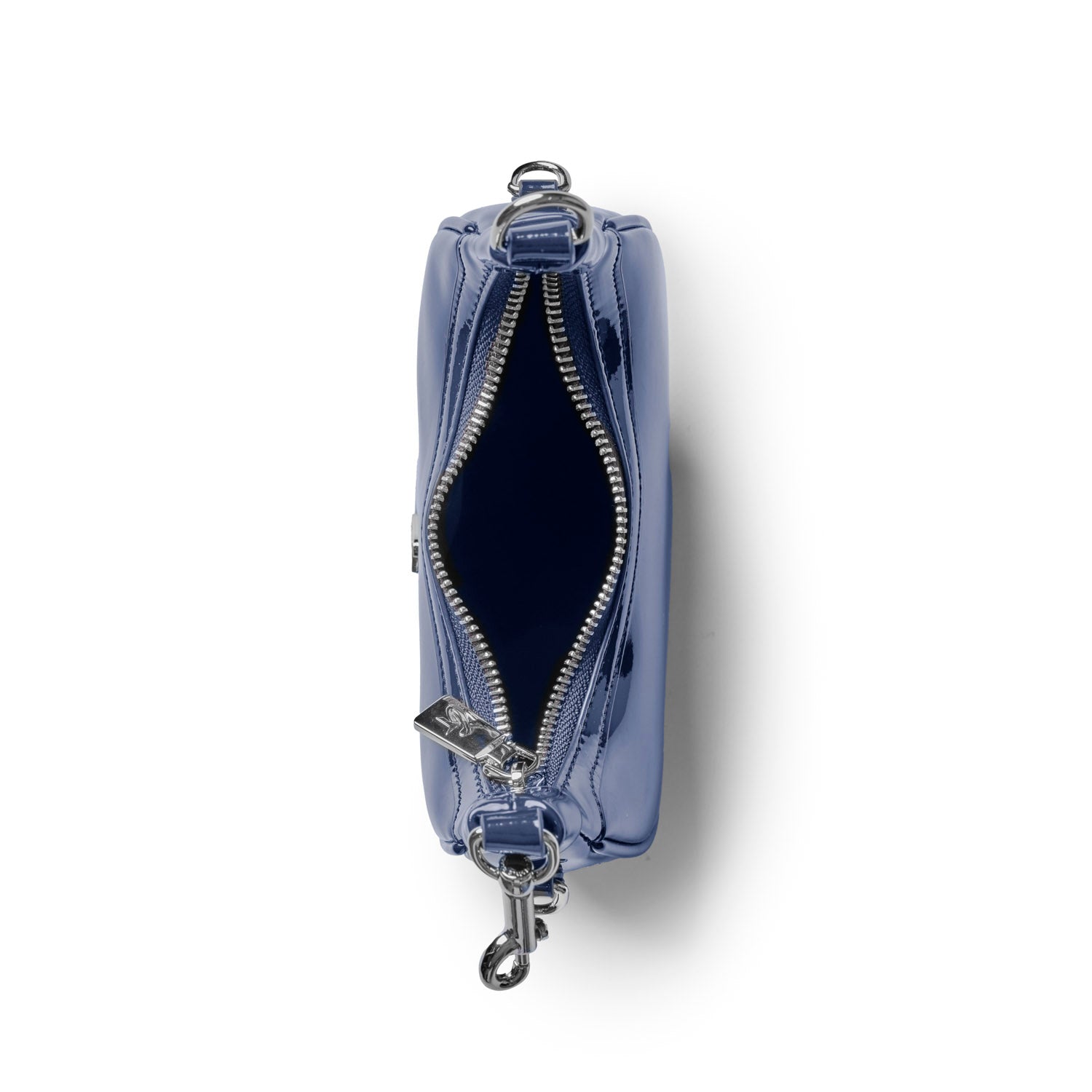NANO MIRROR HOBO BAG in mirror navy, featuring a sleek design and zippered closure for stylish organization.