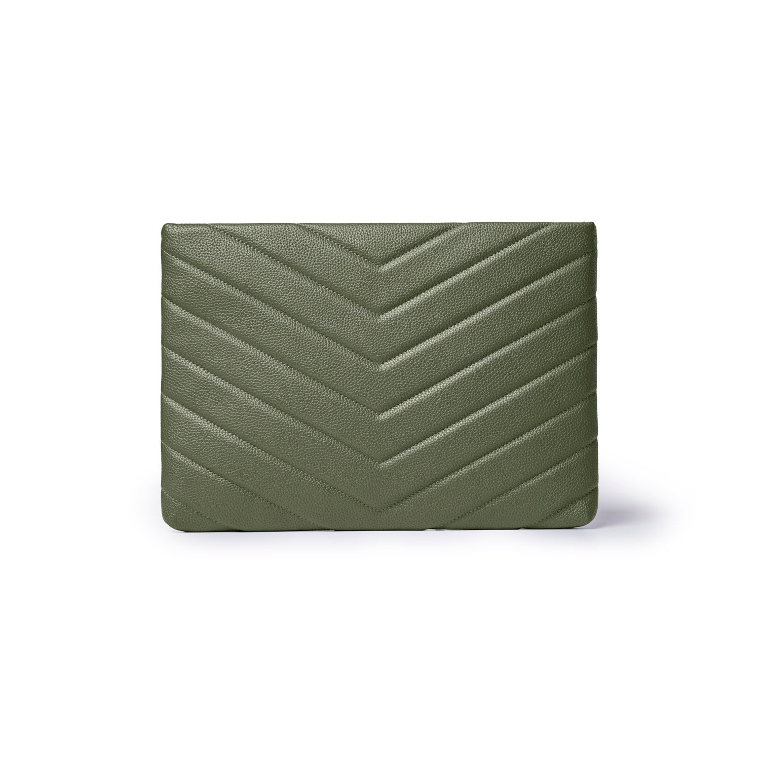 Olive green pebble laptop sleeve featuring a stylish chevron pattern, perfect for protecting your device.