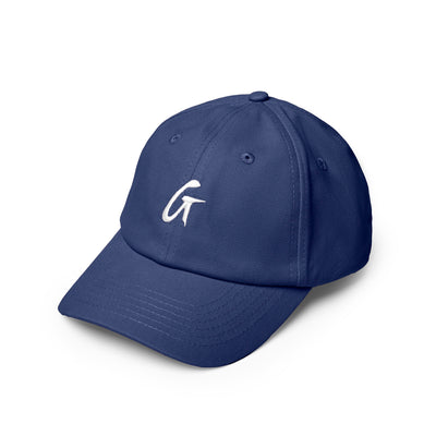 Navy dad hat featuring a white embroidered letter G, perfect for casual style and everyday wear.