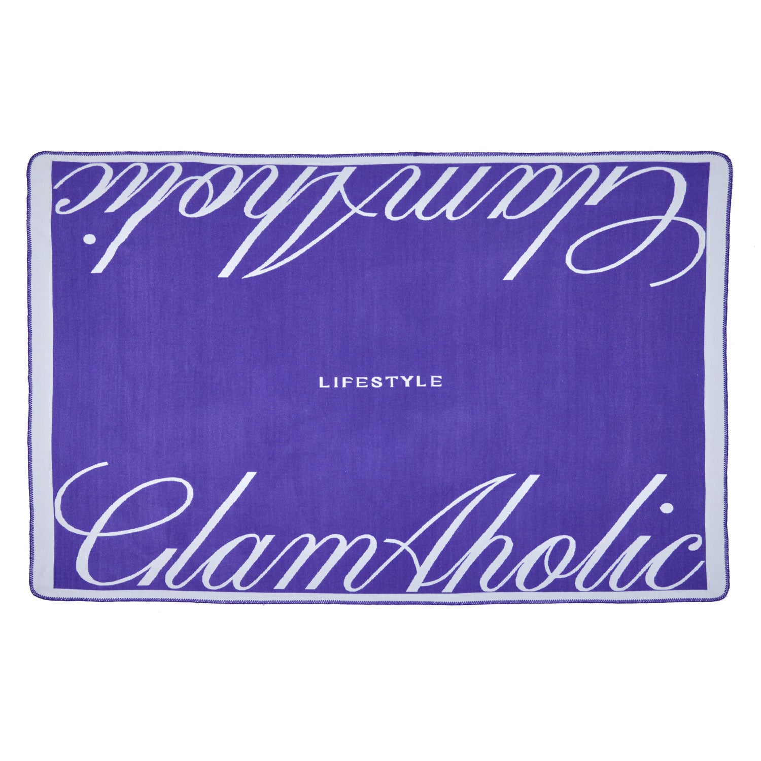 Purple Luxe Throw Blanket with "Chic" and "Relax" text, featuring a stylish design and soft fabric.