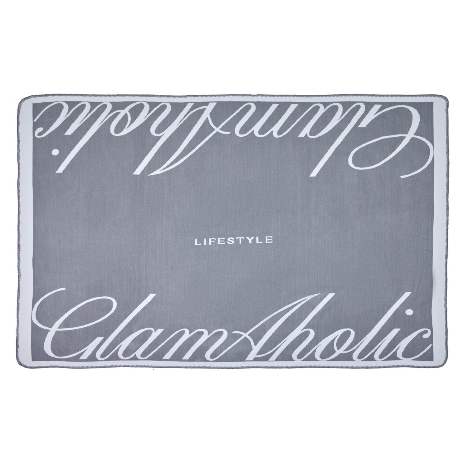 Gray luxury throw blanket with "Chic & Holic" and "Lifestyle" text in elegant script and modern font.