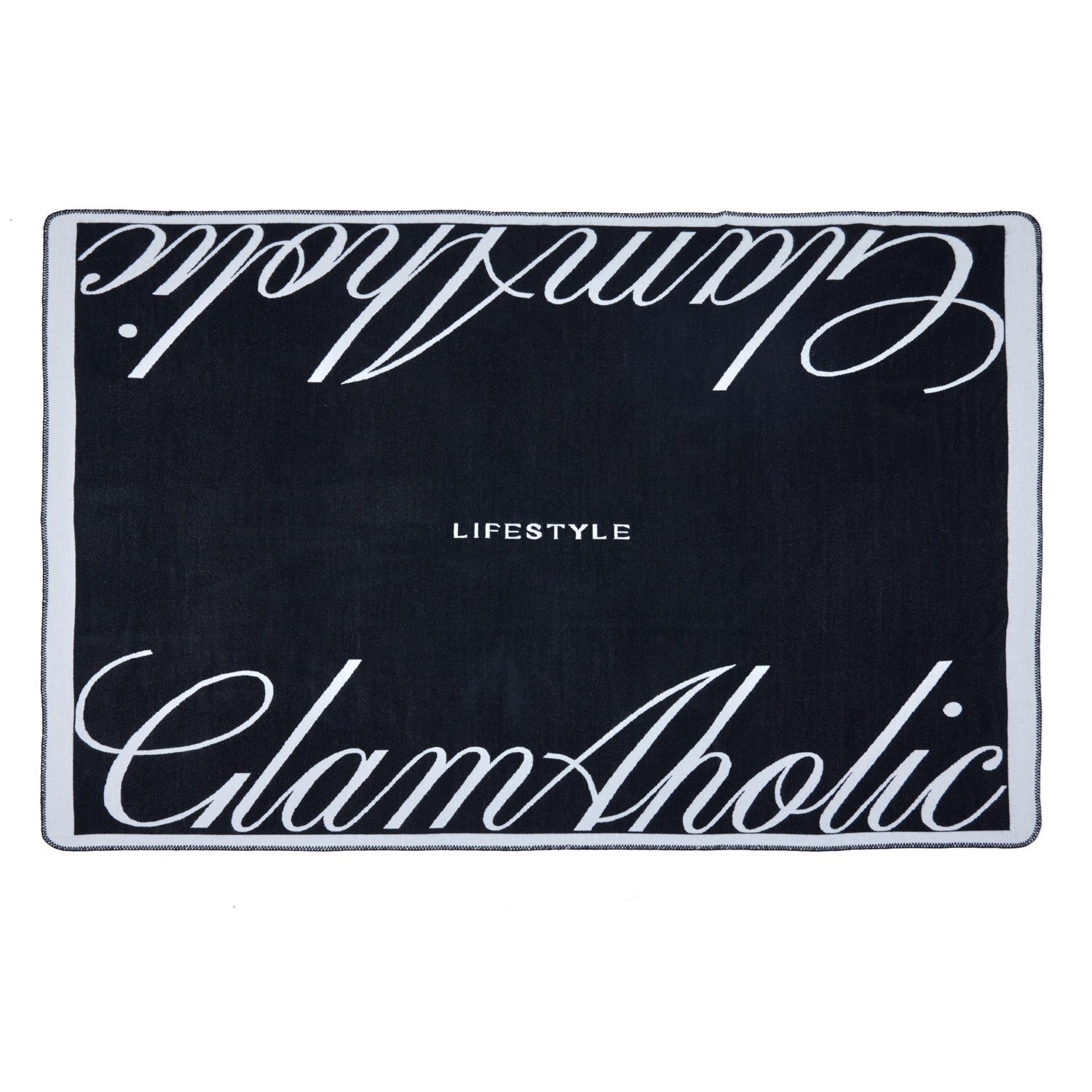 Black luxury throw blanket with white cursive "Chic" and "Aholic" text, featuring a central "LIFESTYLE" label.