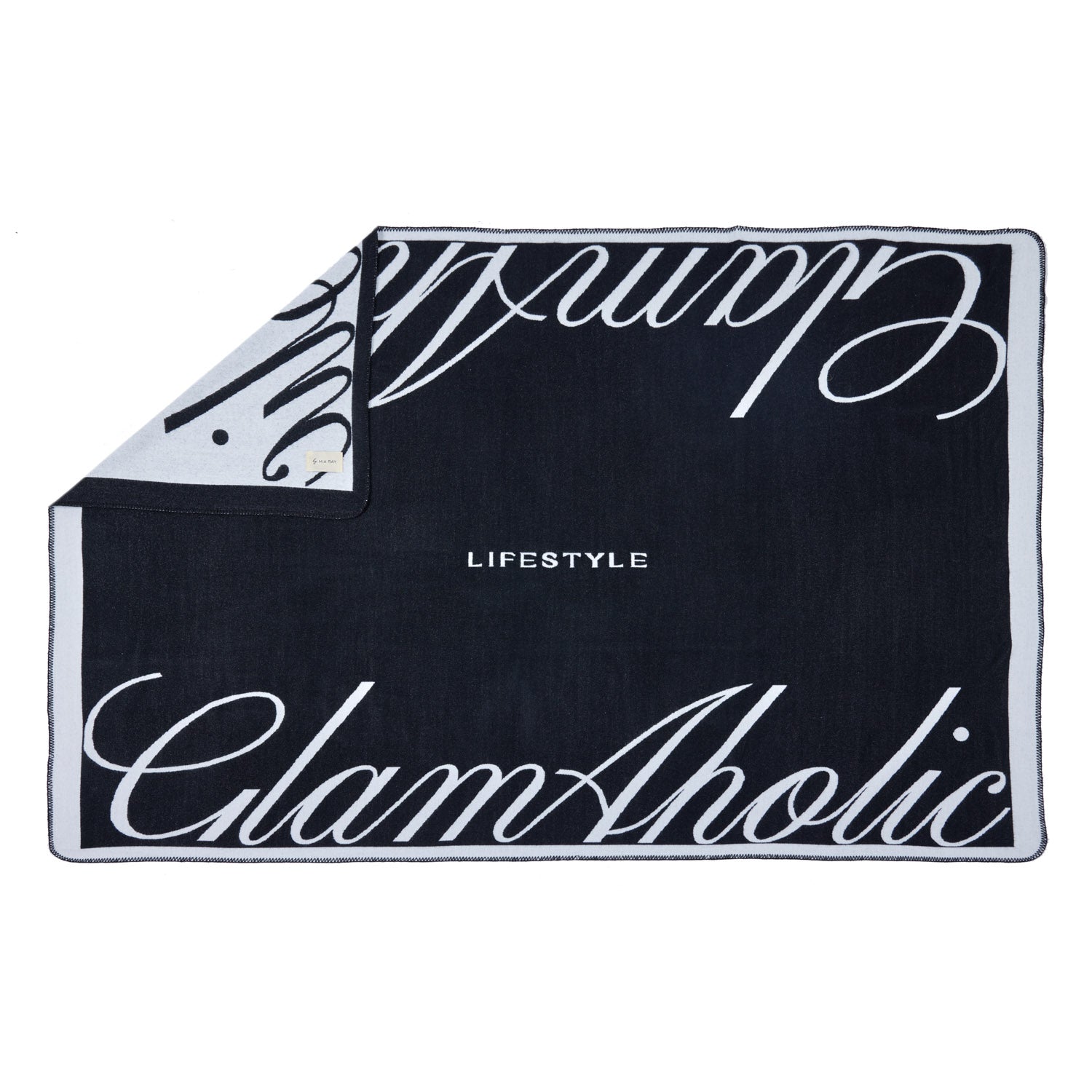 Black luxury throw blanket with white script text, featuring "LIFESTYLE" and "Chic" design elements.
