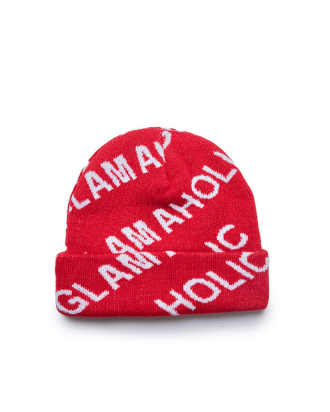 Monogram Beanie - Red | Cozy Cotton | Unisex Full Coverage Hat