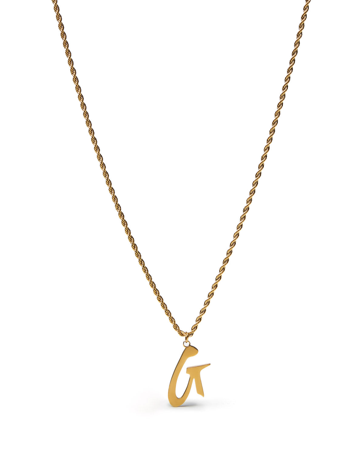 Gold necklace featuring a twisted chain and a stylish letter G pendant, perfect for adding elegance to any outfit.