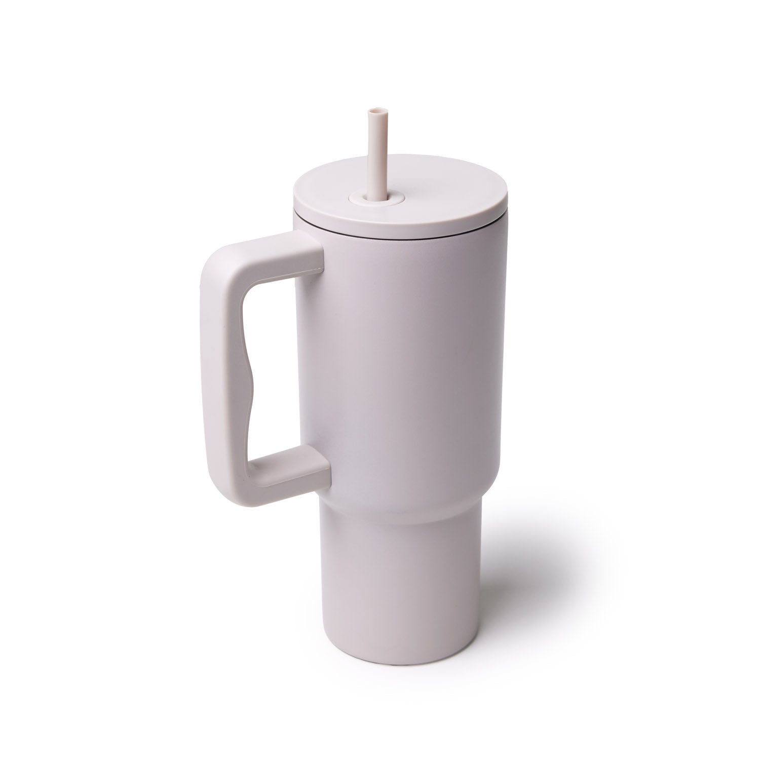 Nude athletic tumbler with a handle and straw, designed for easy sipping and on-the-go hydration.