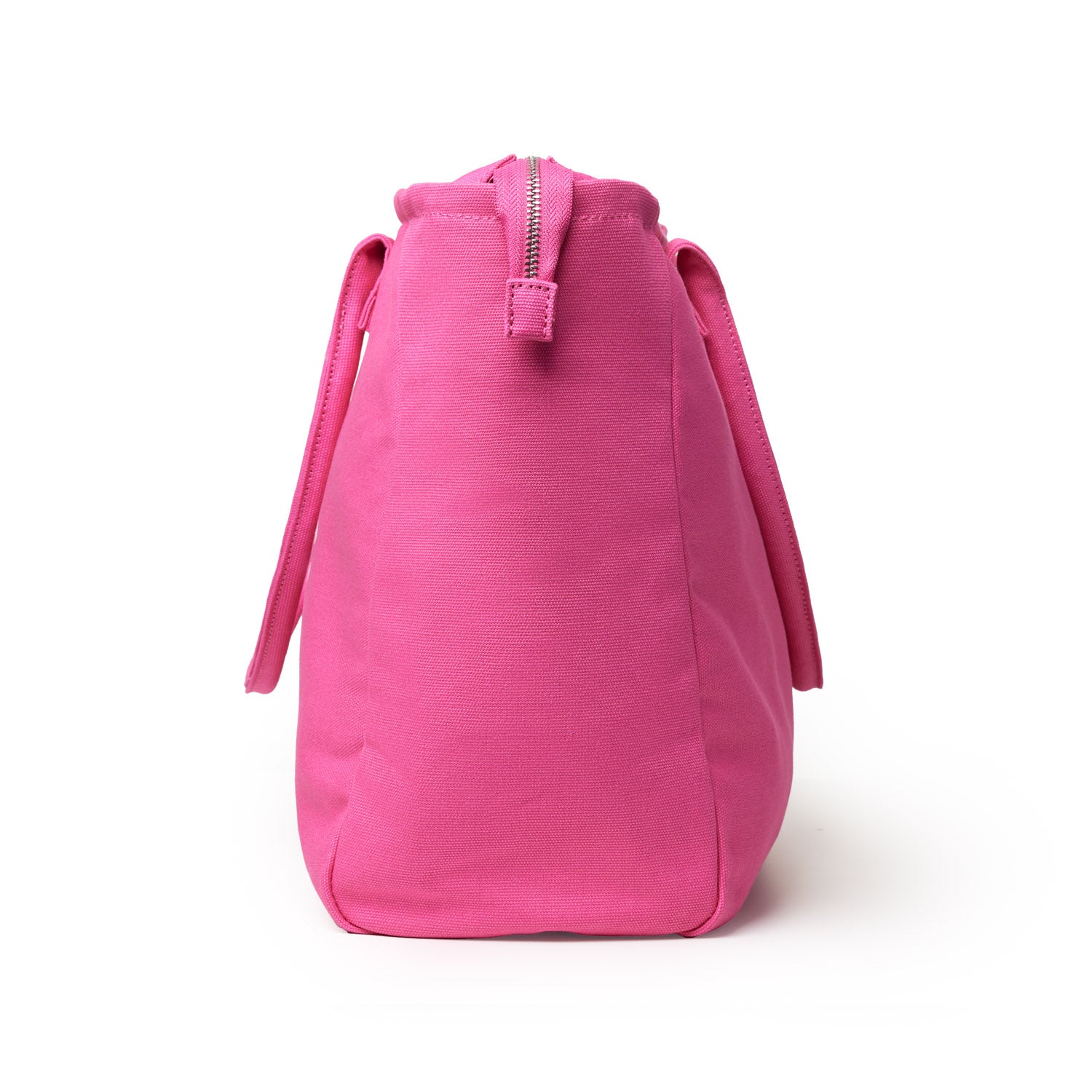 Hot pink athletic canvas tote bag with a zip closure and dual handles for easy carrying.