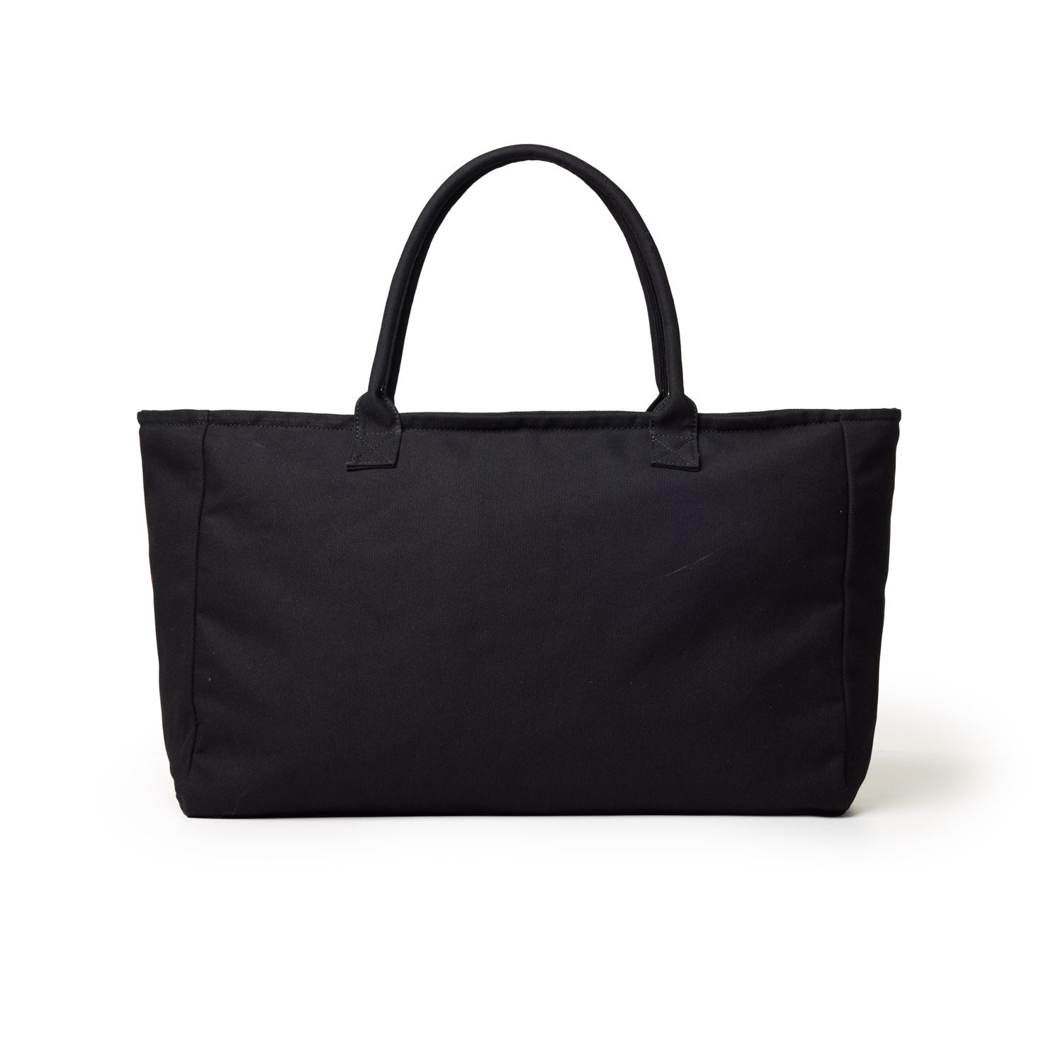 Black athletic canvas tote bag with sturdy handles and a spacious design for versatile use.