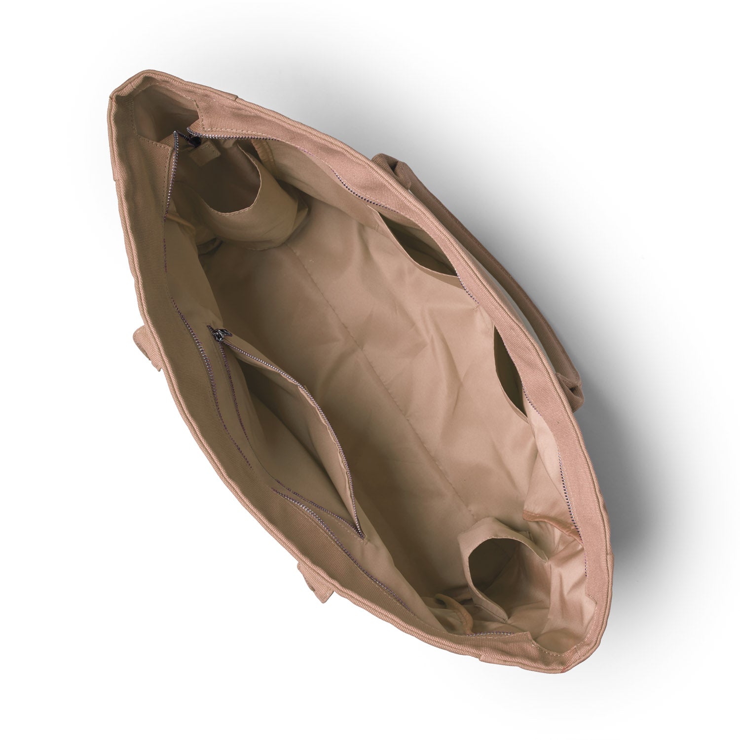 Spacious nude athletic canvas tote with interior pockets and a zipper, ideal for workouts or daily use.