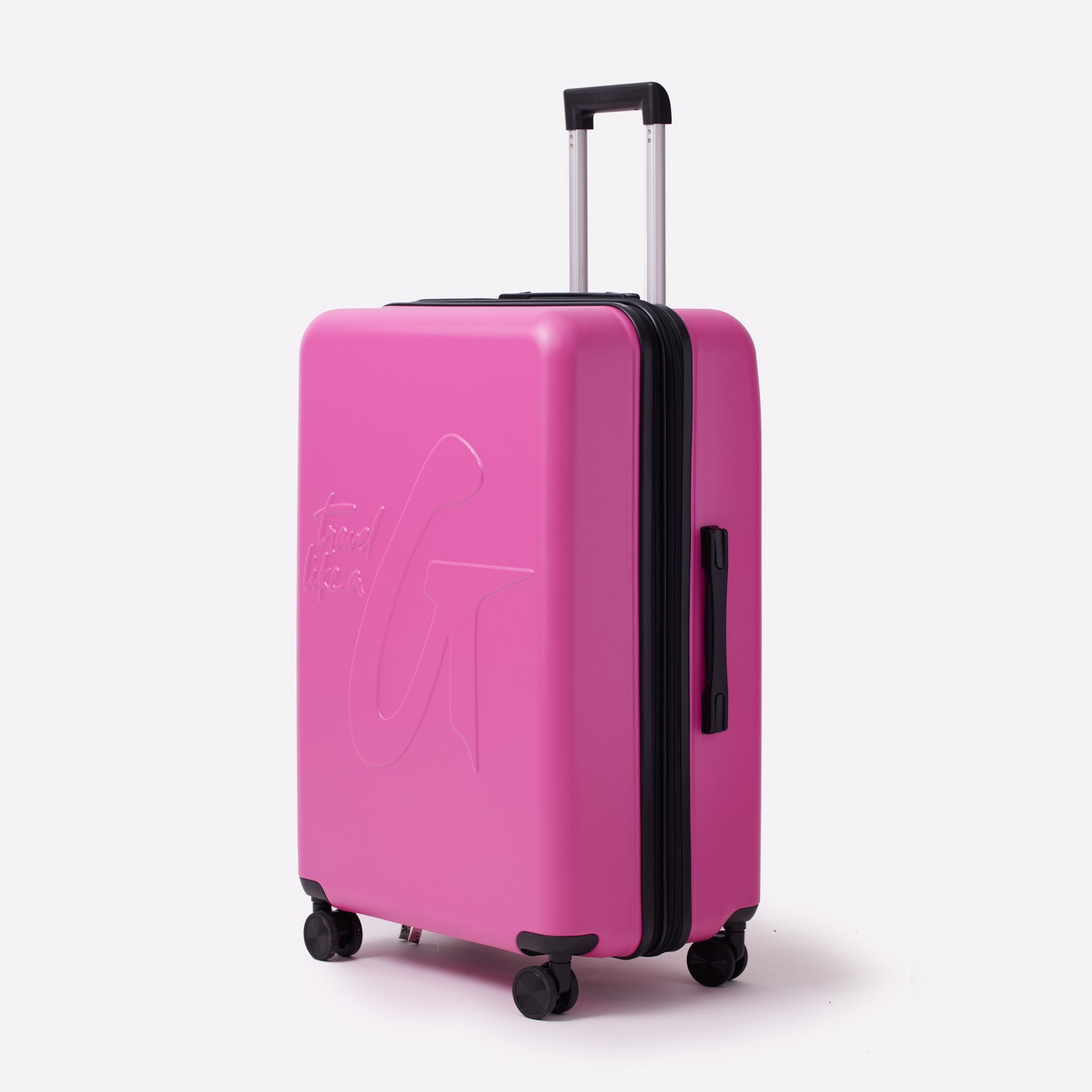 LARGE CHECKED LUGGAGE HOT PINK