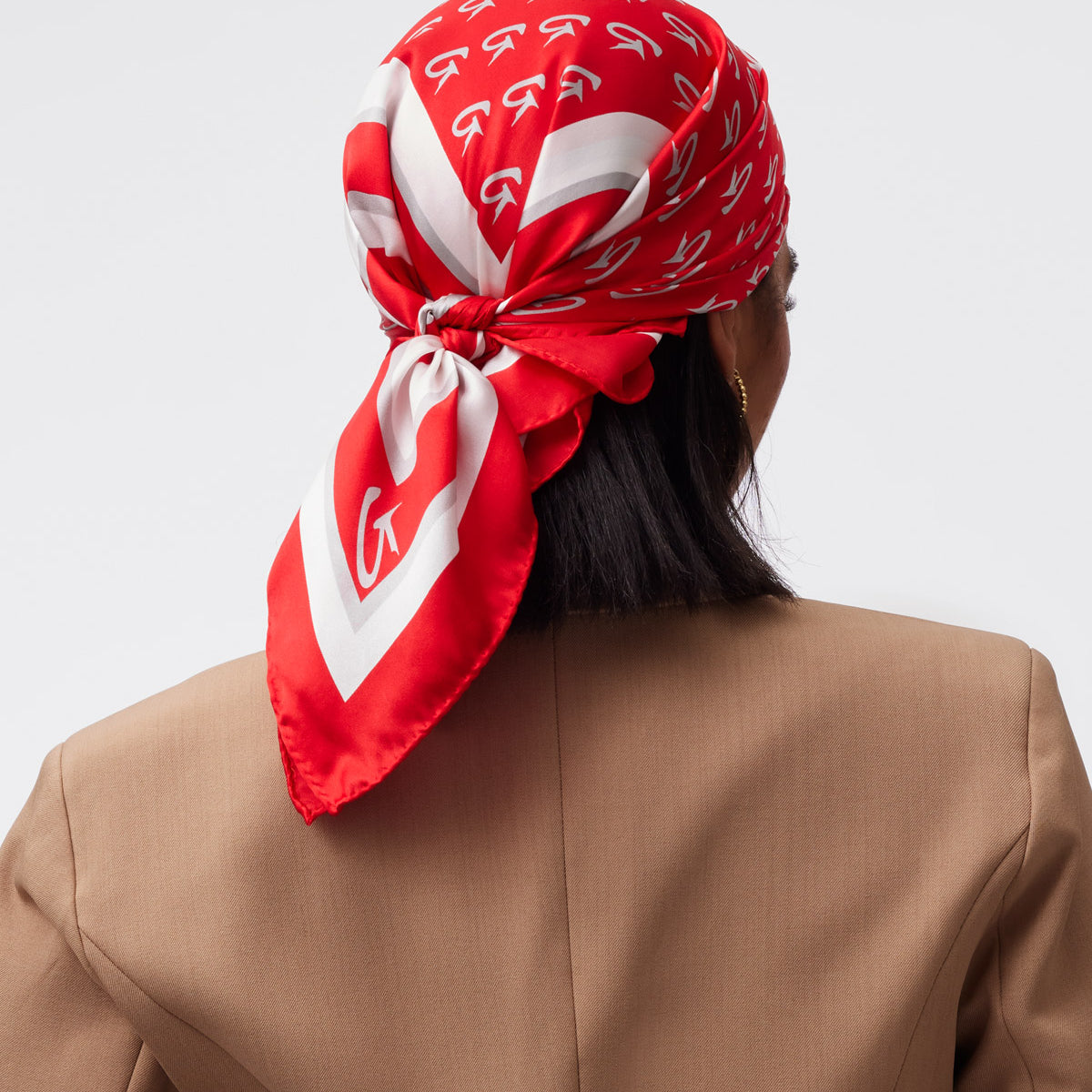 Red Monogram Silk Scarf Luxury Silk Accessory for Women