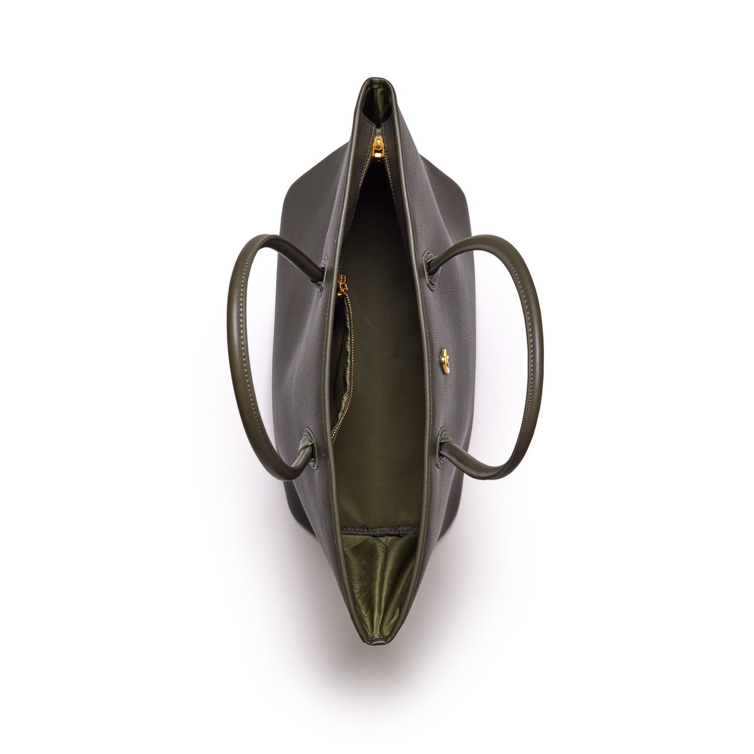 Olive green Pebble tote bag with dual handles, zippered interior pocket, and spacious main compartment.