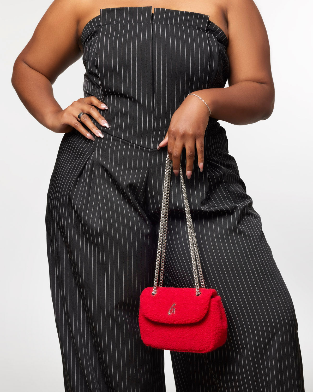 black dress with red purse Judith Leiber RUBY RED FIZZY SILVER Ritz Fizz Envelope Clutch bag Crystals