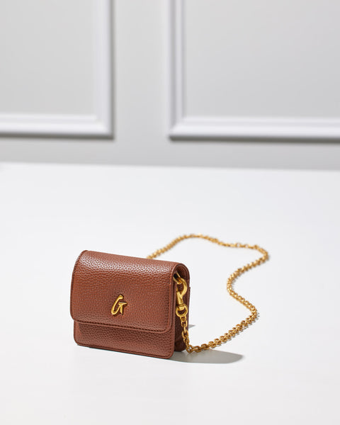 PEBBLE MINI WALLET ON CHAIN BROWN - Vegan Leather Crossbody Wallet