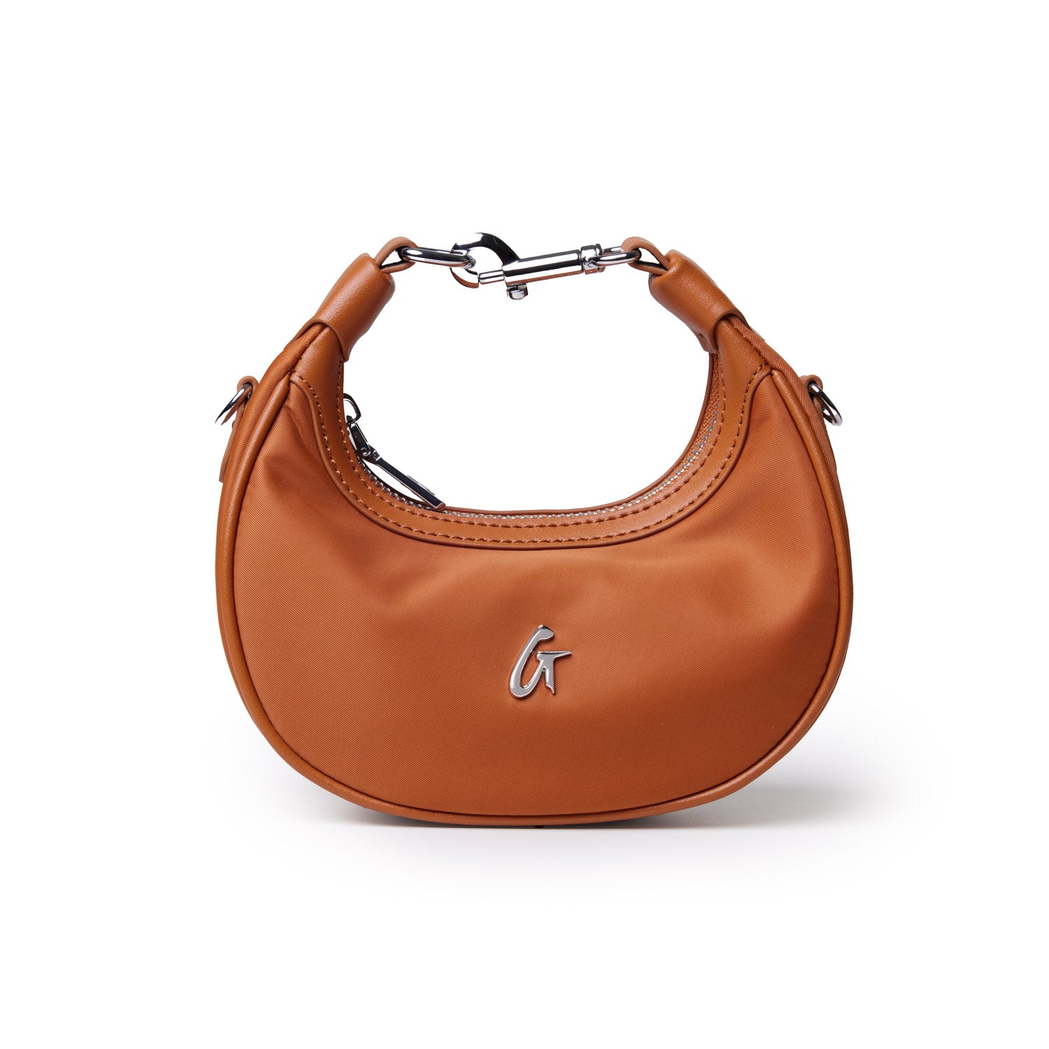 Brown nano nylon hobo bag featuring a sleek design and a stylish handle, perfect for everyday use.