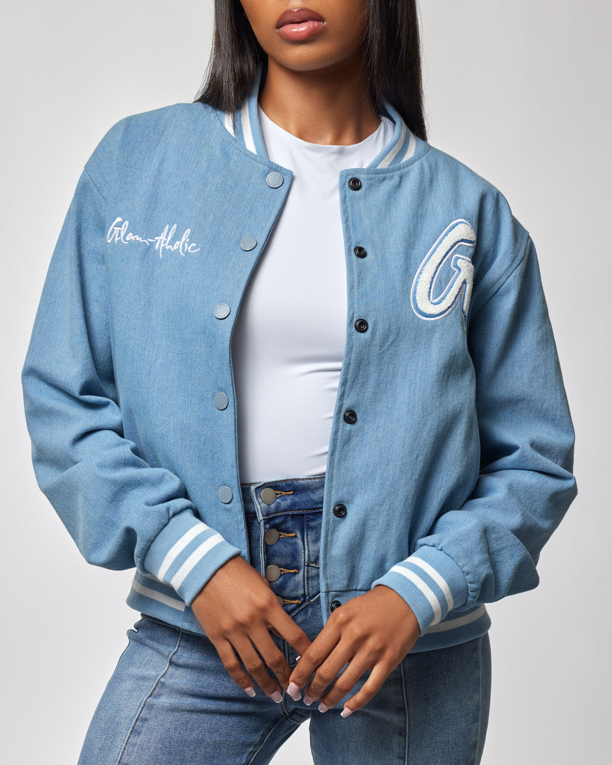 ESSENTIAL VARSITY JACKET DENIM