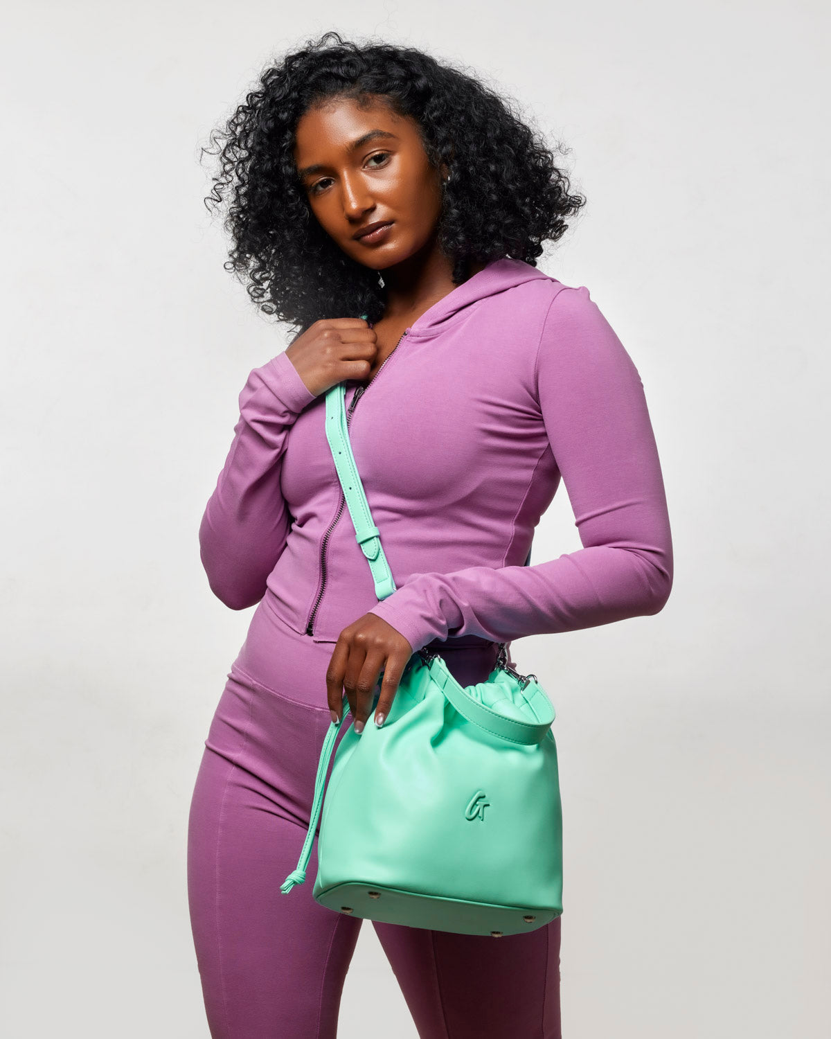 MEDIUM DRAWSTRING BUCKET BAG - TEAL
