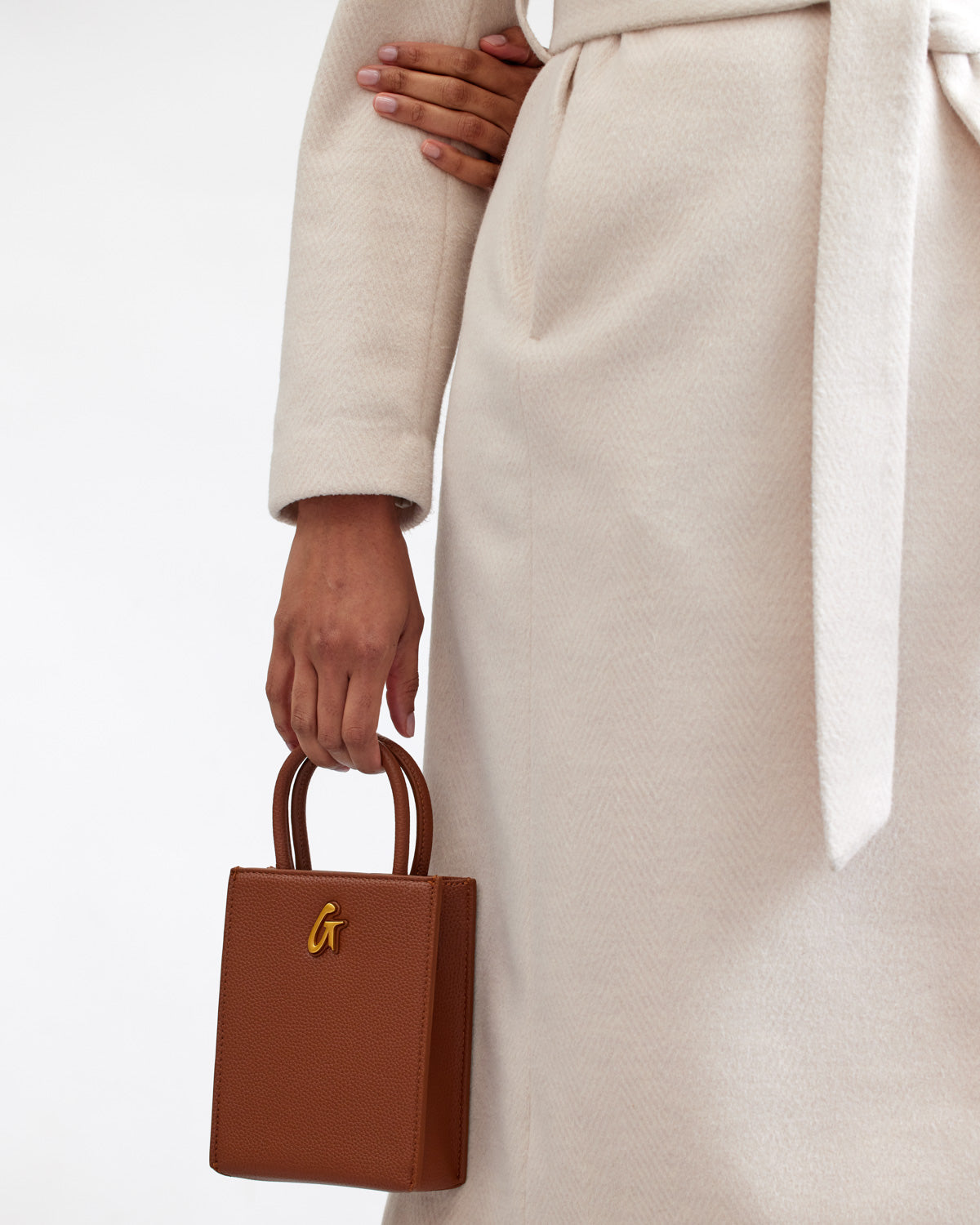 Pebble Mini Tote Brown: Vegan Leather Crossbody with Gold