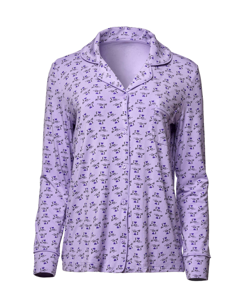 I Love Gal Pajamas Set - Purple | Button-Down Top & Straight-Leg Pants ...