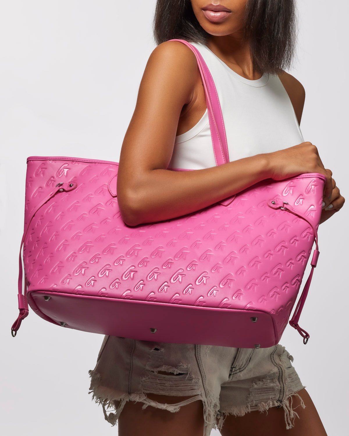 MONOGRAM GLAM TOTE WITH WRISTLET - HOT PINK