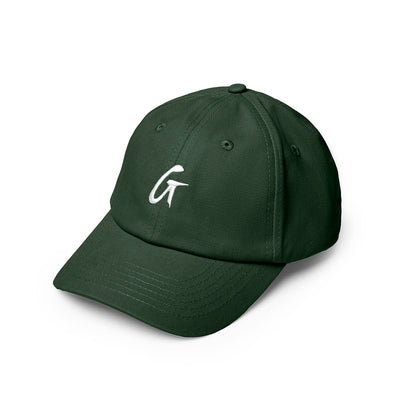 Green dad hat featuring a white embroidered "G" logo, perfect for casual and stylish outfits.