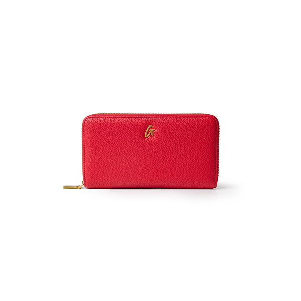 Vegan Pebble Leather Red Standard Wallet with 9 Card Slots and