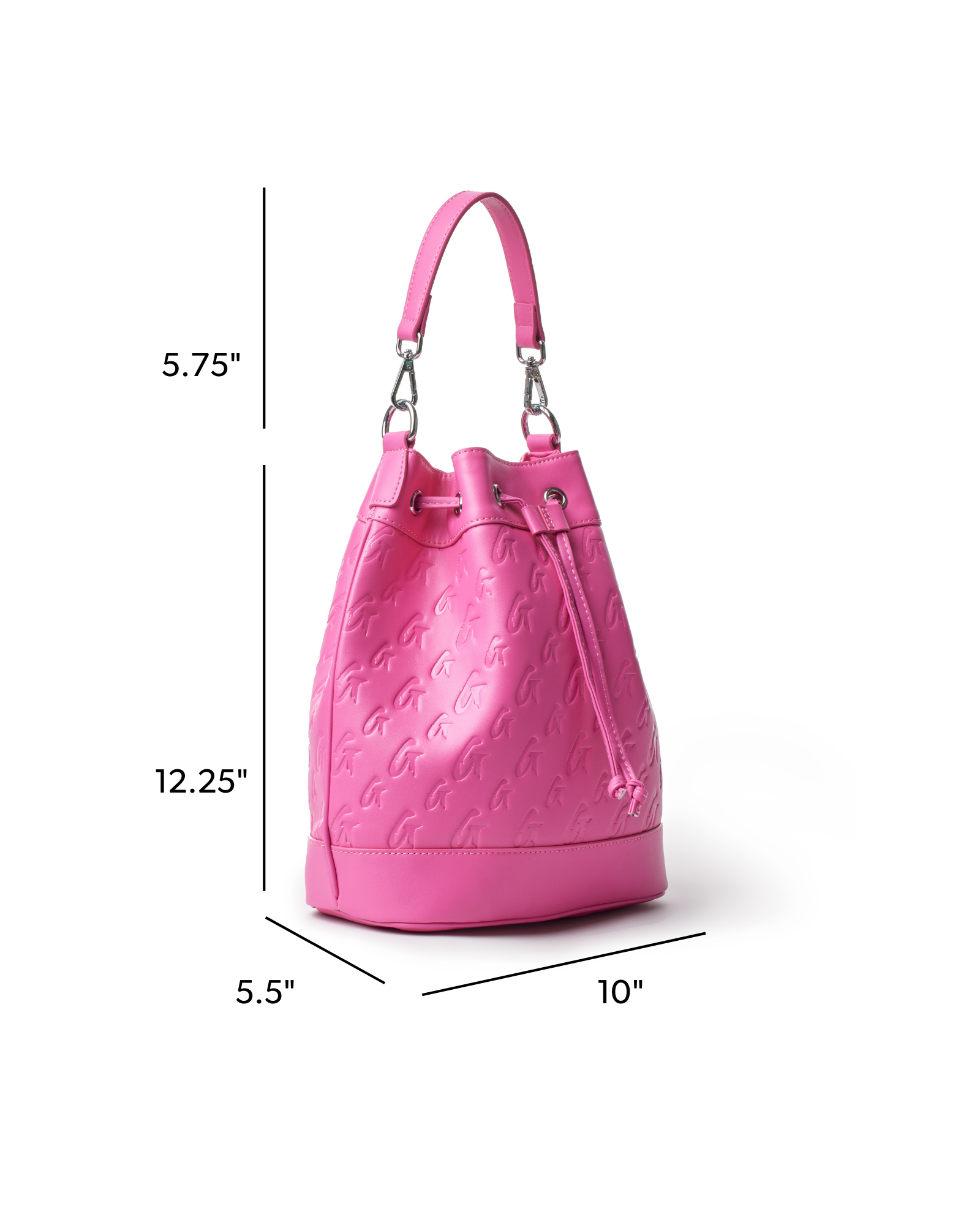 Hot pink large monogram bucket bag with adjustable strap and drawstring closure, perfect for stylish everyday use.