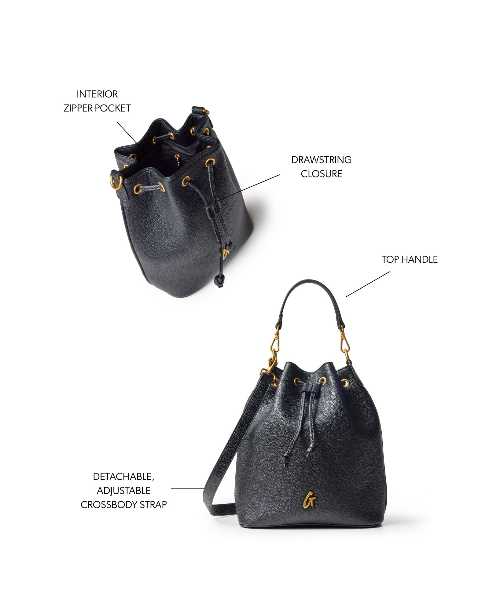 LARGE PEBBLE BUCKET BAG - BLACK