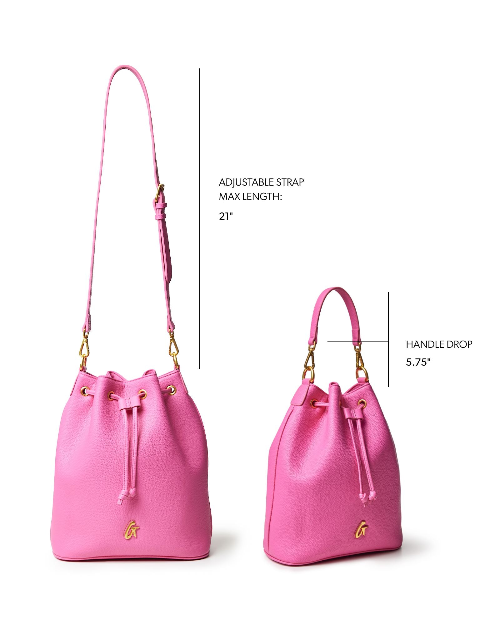 PEBBLE LARGE BUCKET BAG HOT PINK - Vegan Leather Drawstring Crossbody