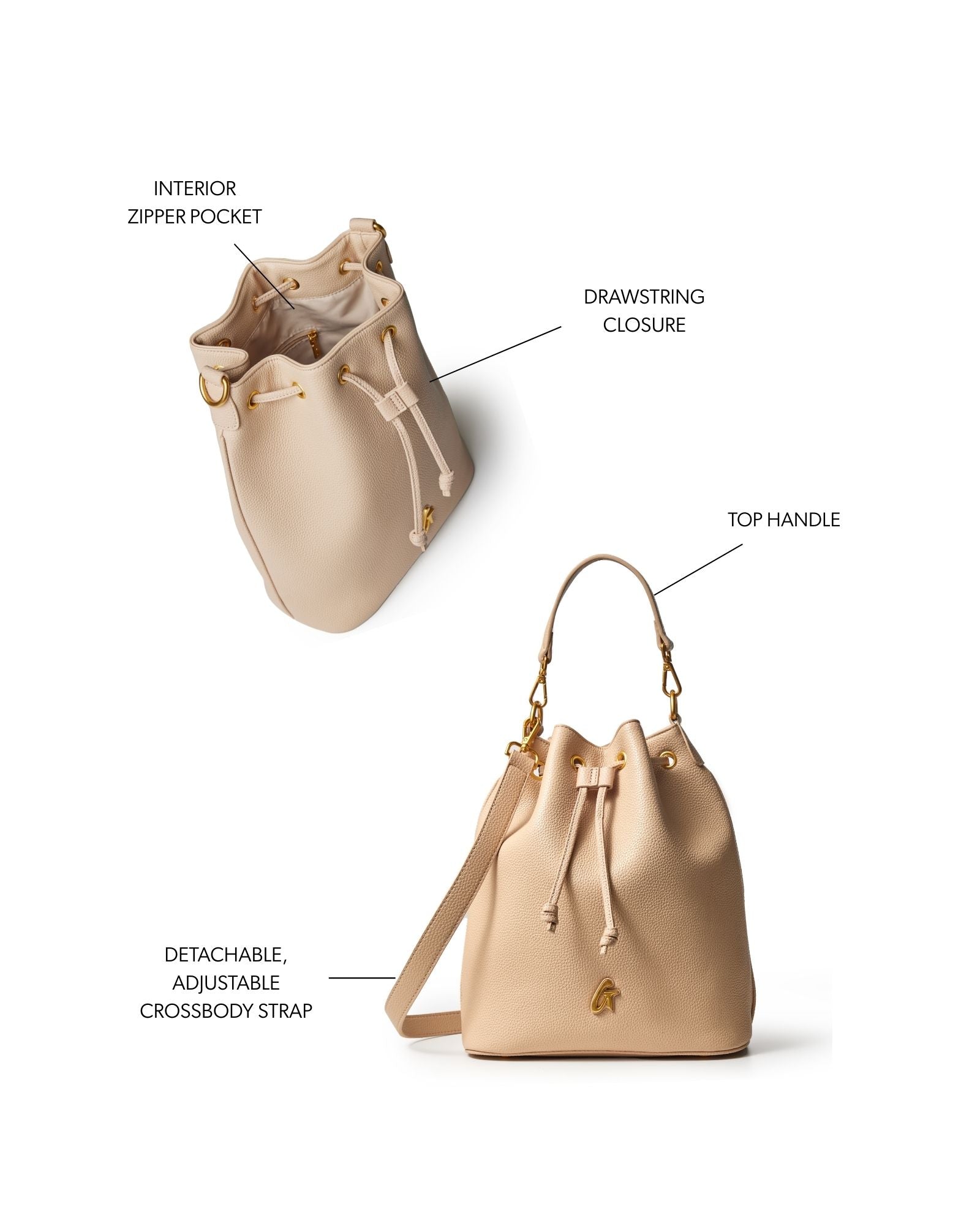 LARGE PEBBLE BUCKET BAG - NUDE