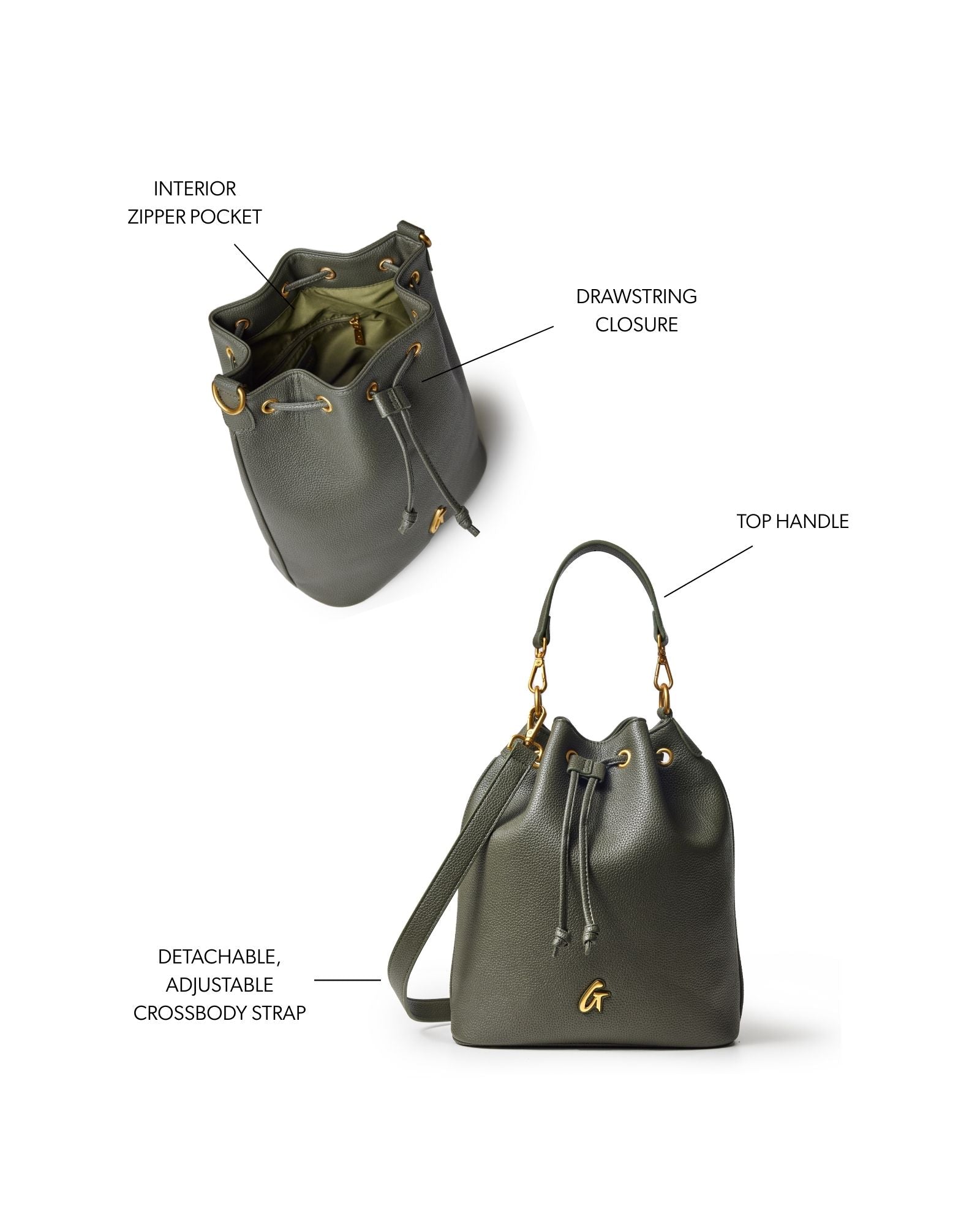 Glam-Aholic Lifestyle Pebble Large Bucket Bag Olive Green