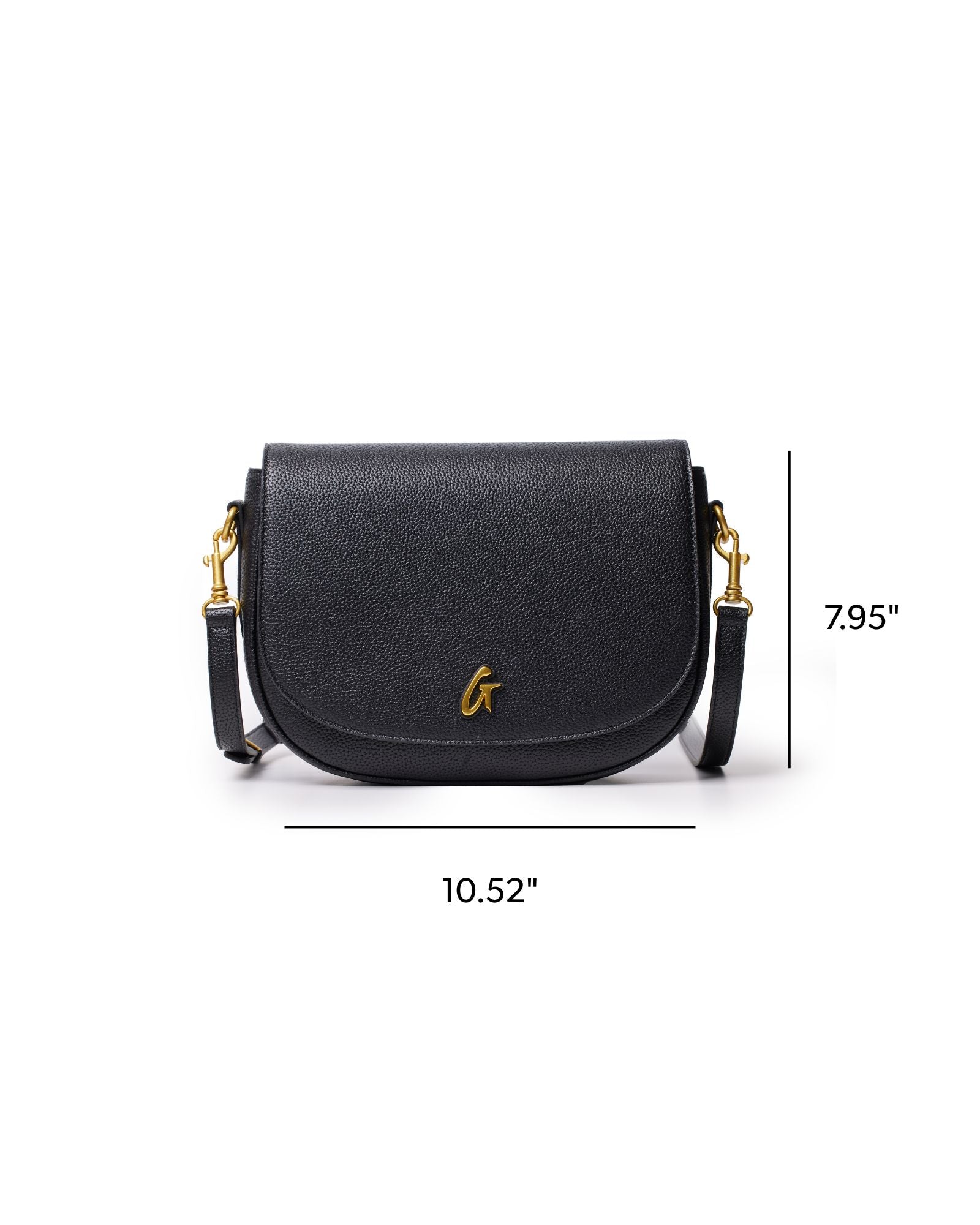 Large black pebble shoulder bag with a sleek design, featuring a gold logo and adjustable strap for versatile styling.