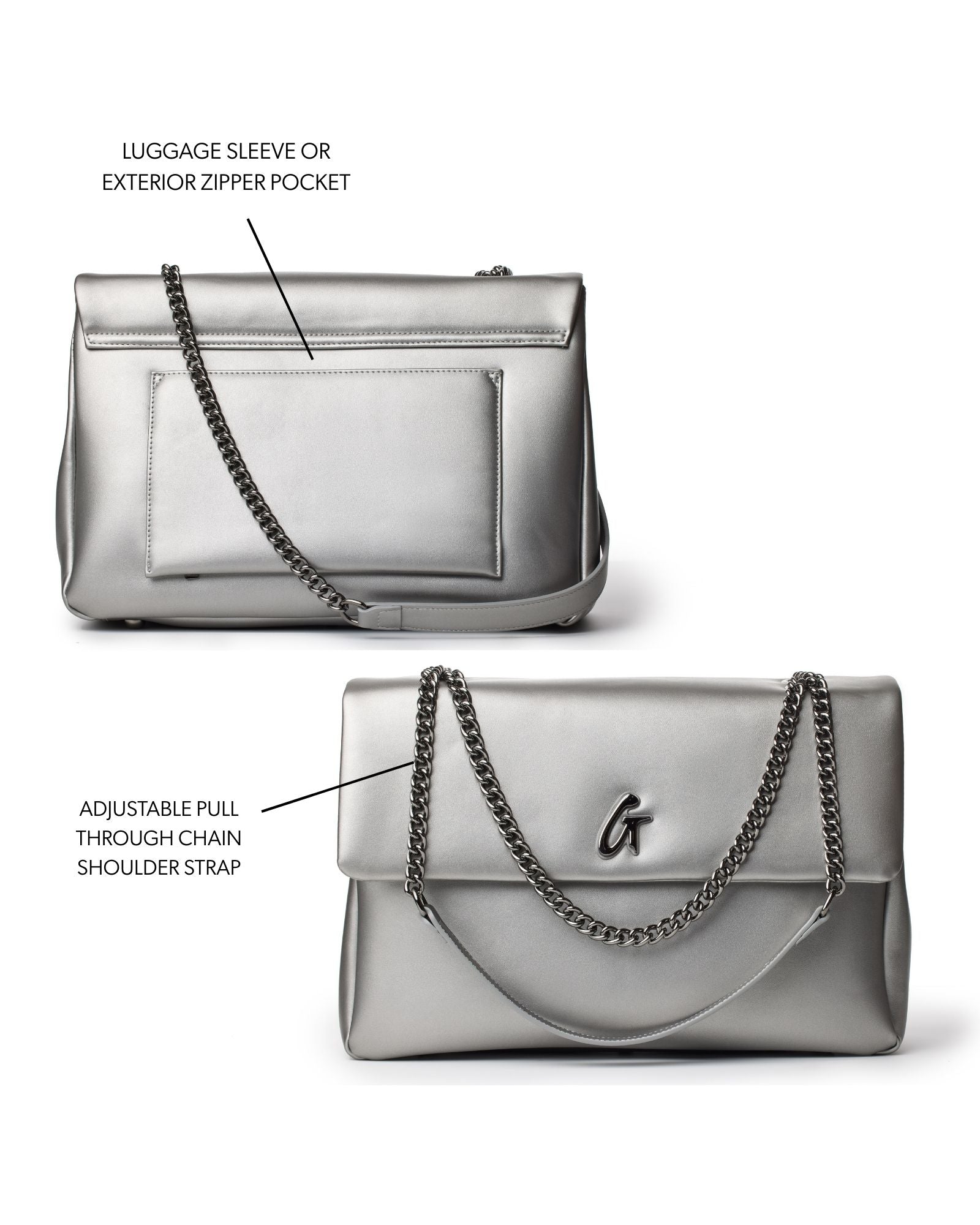 Glam-Aholic Lifestyle Platinum Vegan Leather Flap Bag - Luxury for