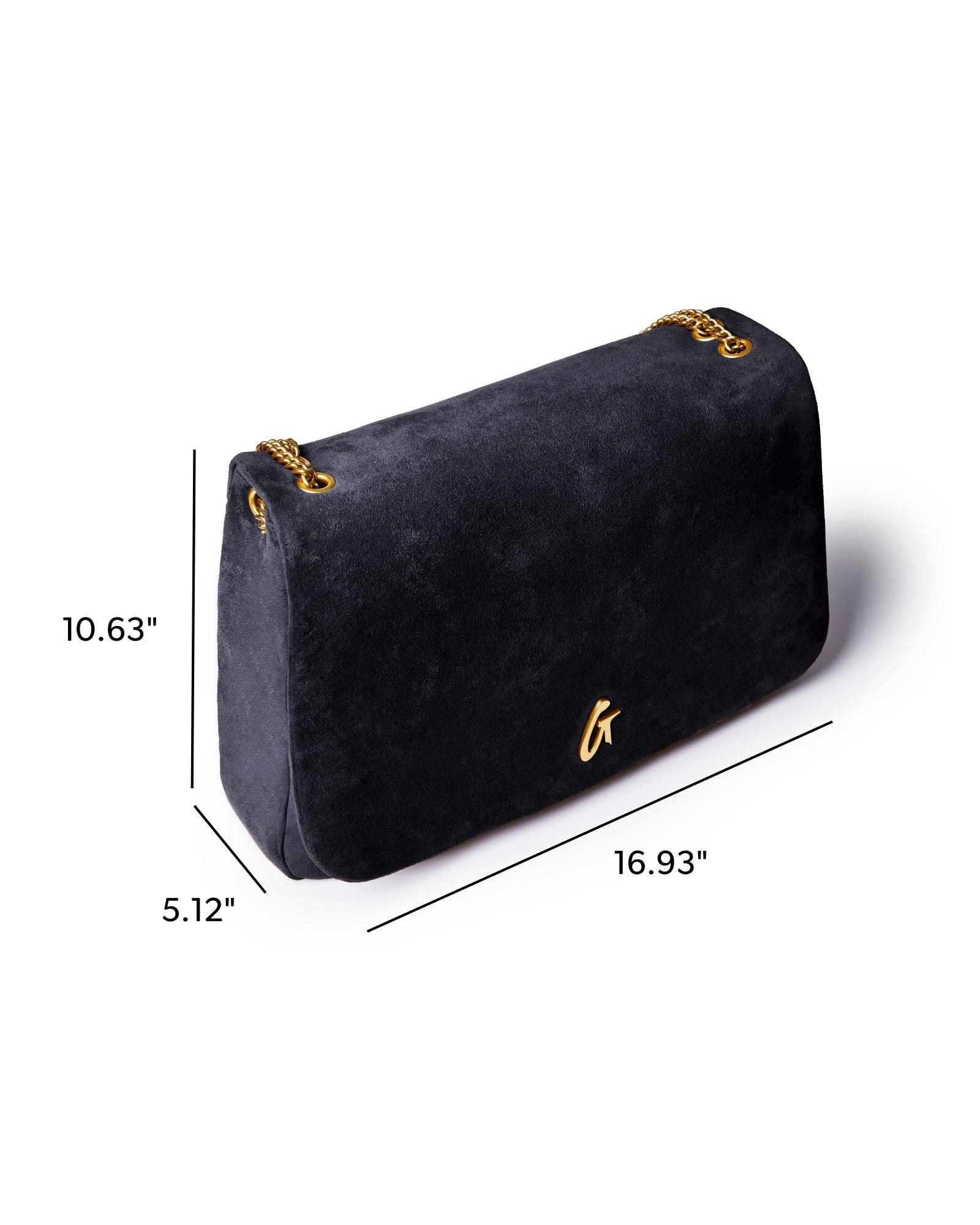 LARGE SUEDE FLAP BAG - BLACK
